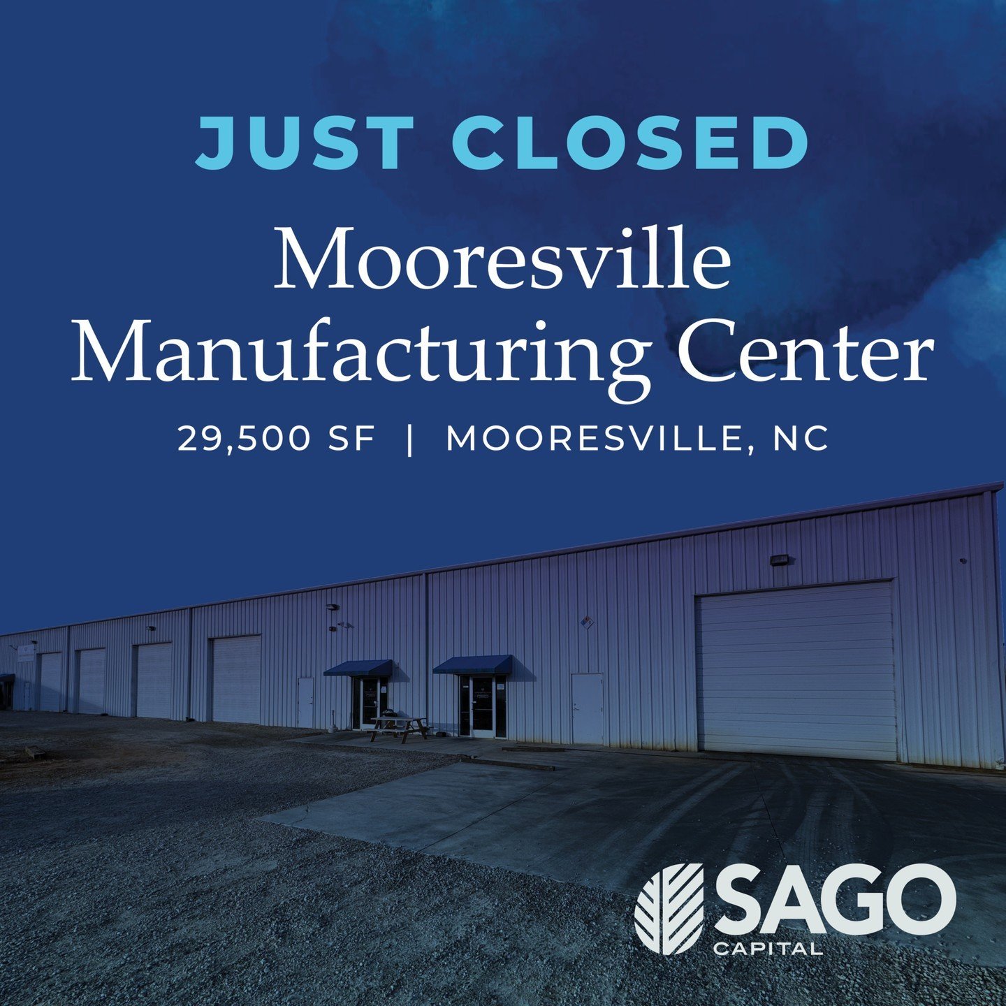 This week Sago closed on the acquisition of a 29,500 sf single-tenant industrial warehouse complex in Mooresville, North Carolina. The assets are 100% leased to a private equity sponsored speciality parts manufacturer.