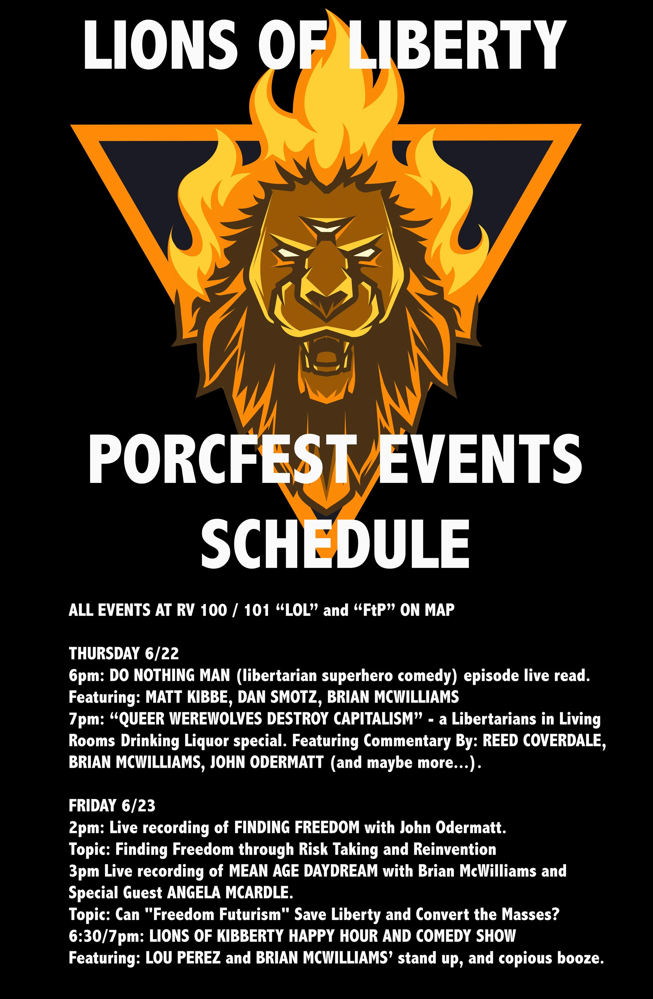 PORCFEST EVENTS SCHEDULE — Lions of Liberty