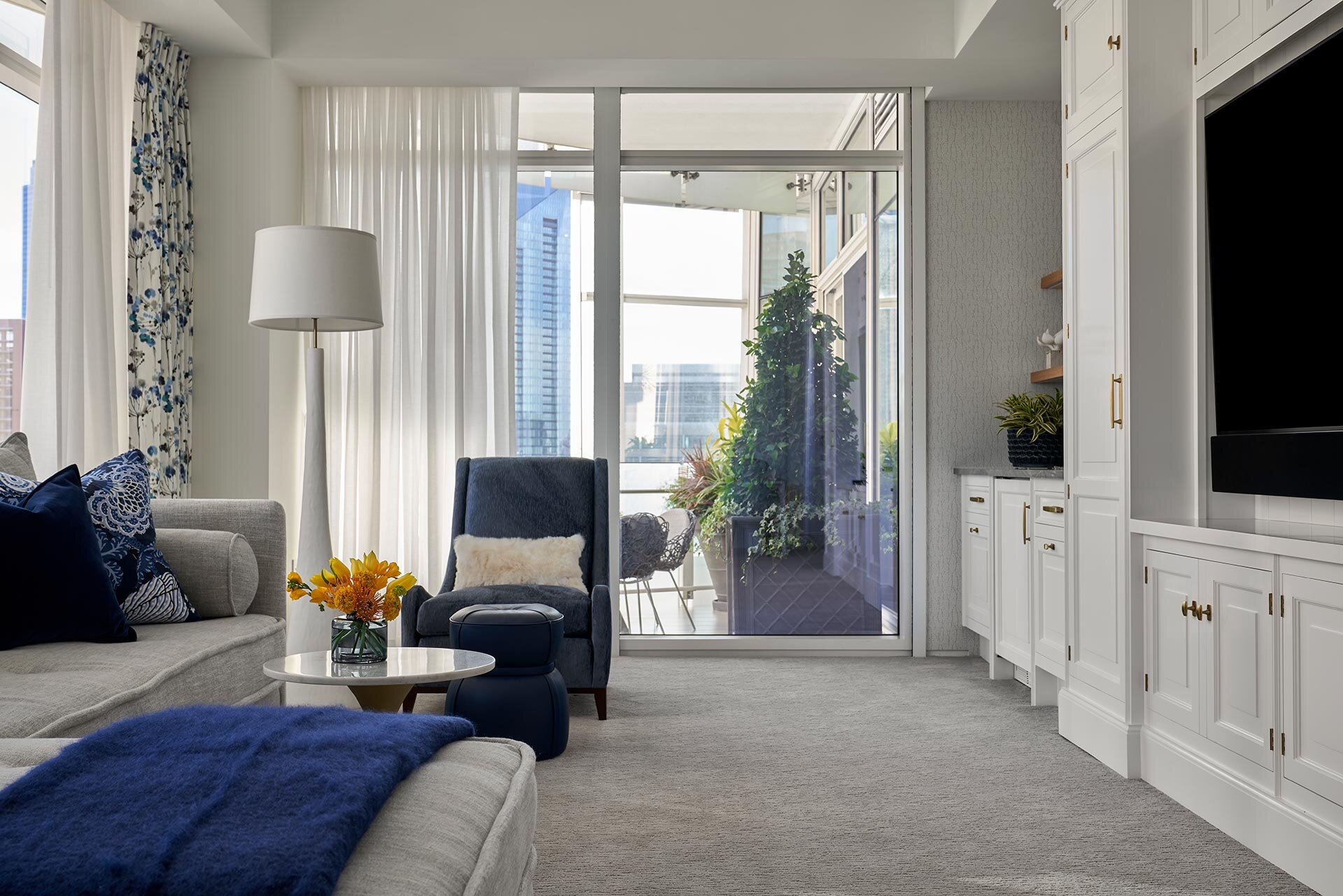  Modern comfortable contemporary bedroom in Museum Tower high-rise in downtown Dallas, Texas by Bernbaum/Magadini Architects 