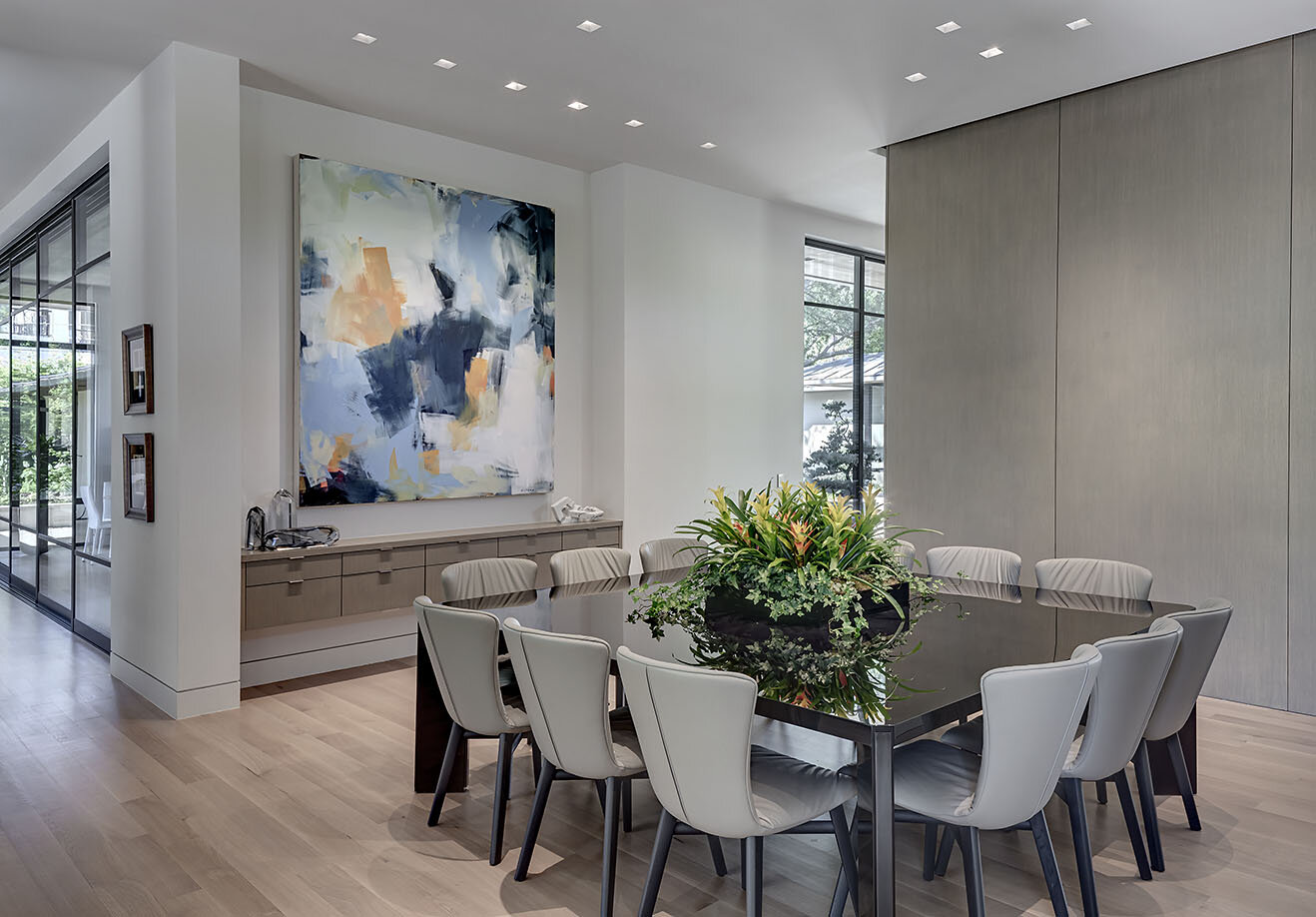  Modern comfortable contemporary home in Preston Hollow Dallas Texas featuring a large, open living space dining area 