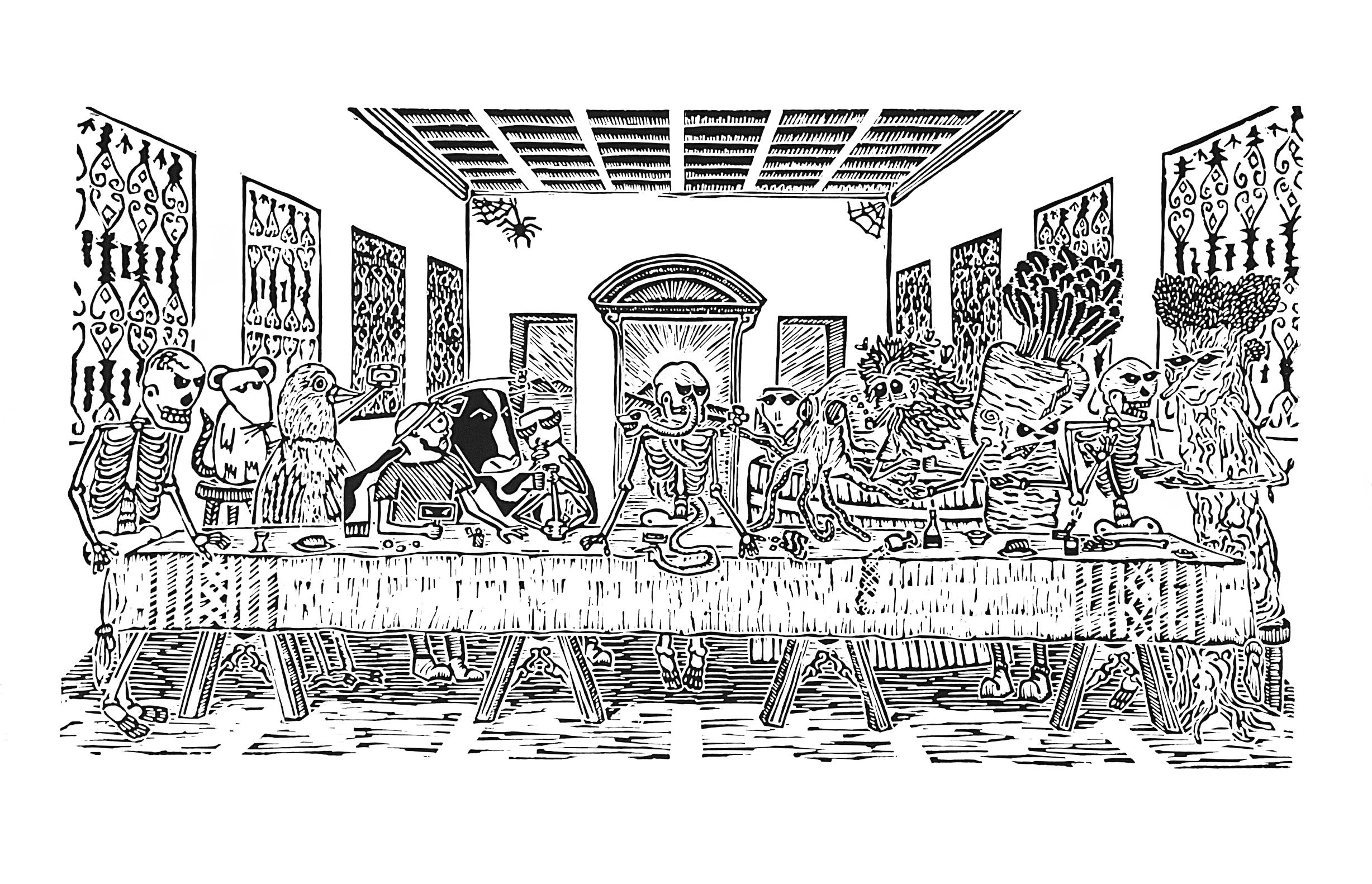La última Cena, xilogaphy. 15" x 22", 2022