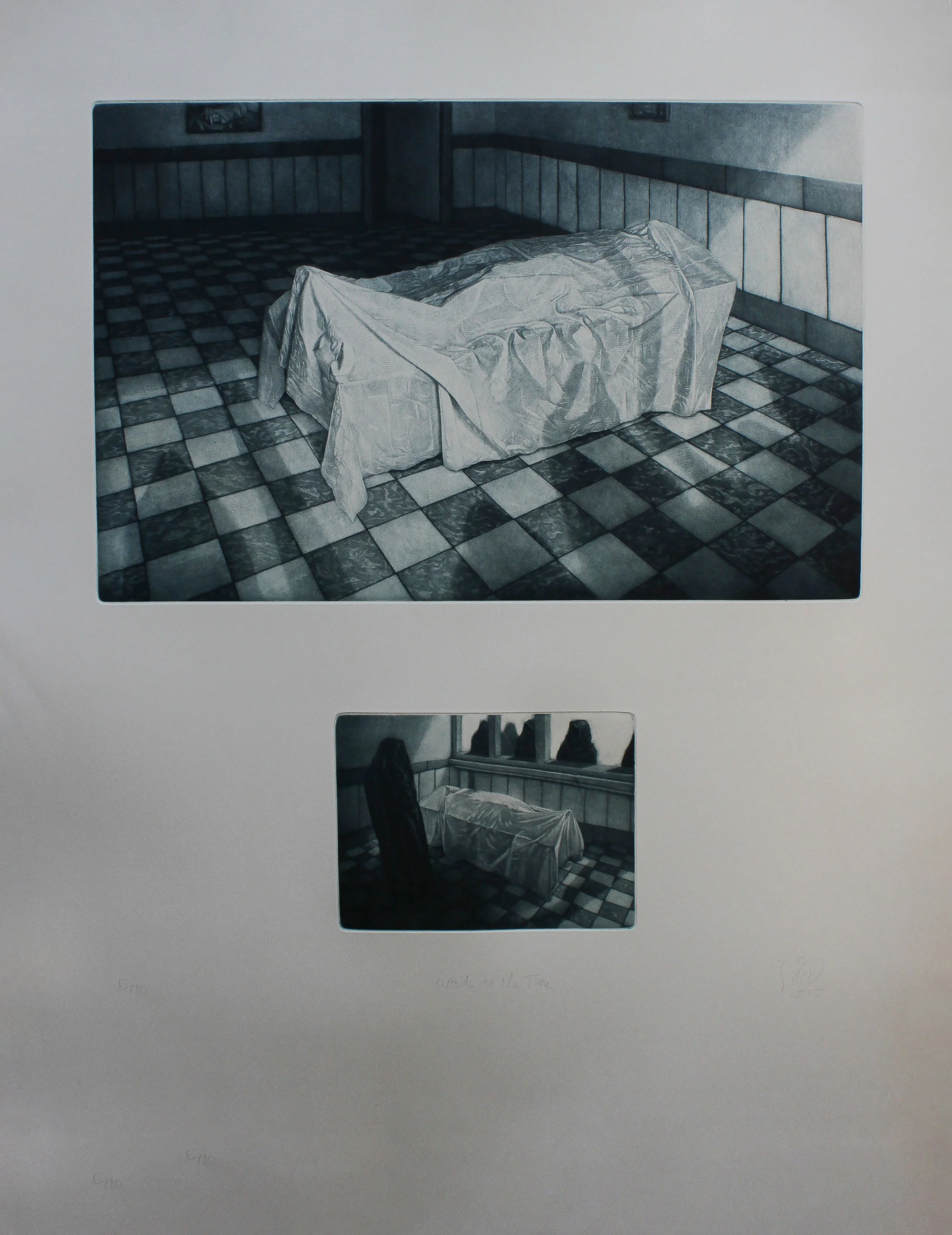 Outside of the Time, Mezzotint and etching, 31.5” x 23.5”, 2015