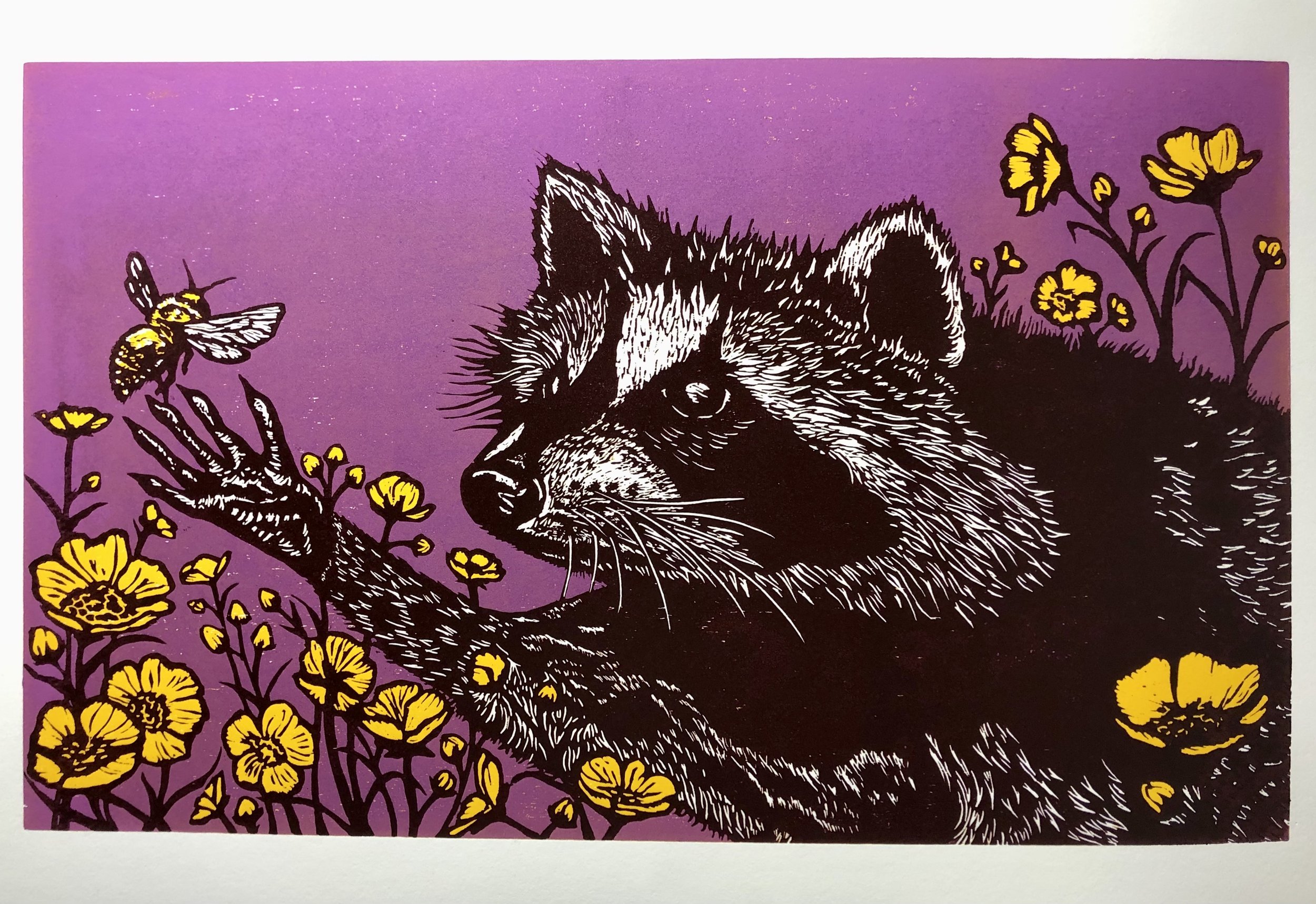 Curiosity, reduction woodcut, 12" x 18", 2021