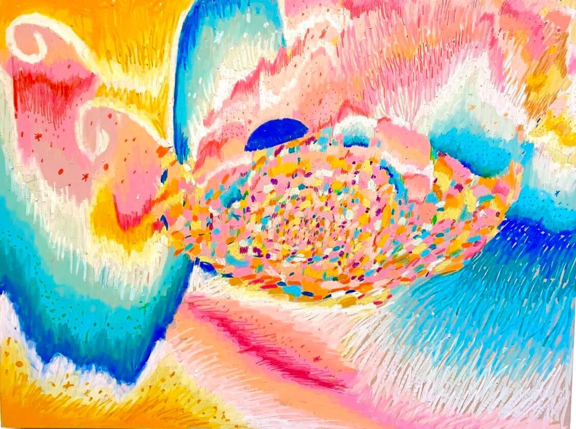 Like A Dream, 24x18 inches, Oil pastel colored pencils on wood panel