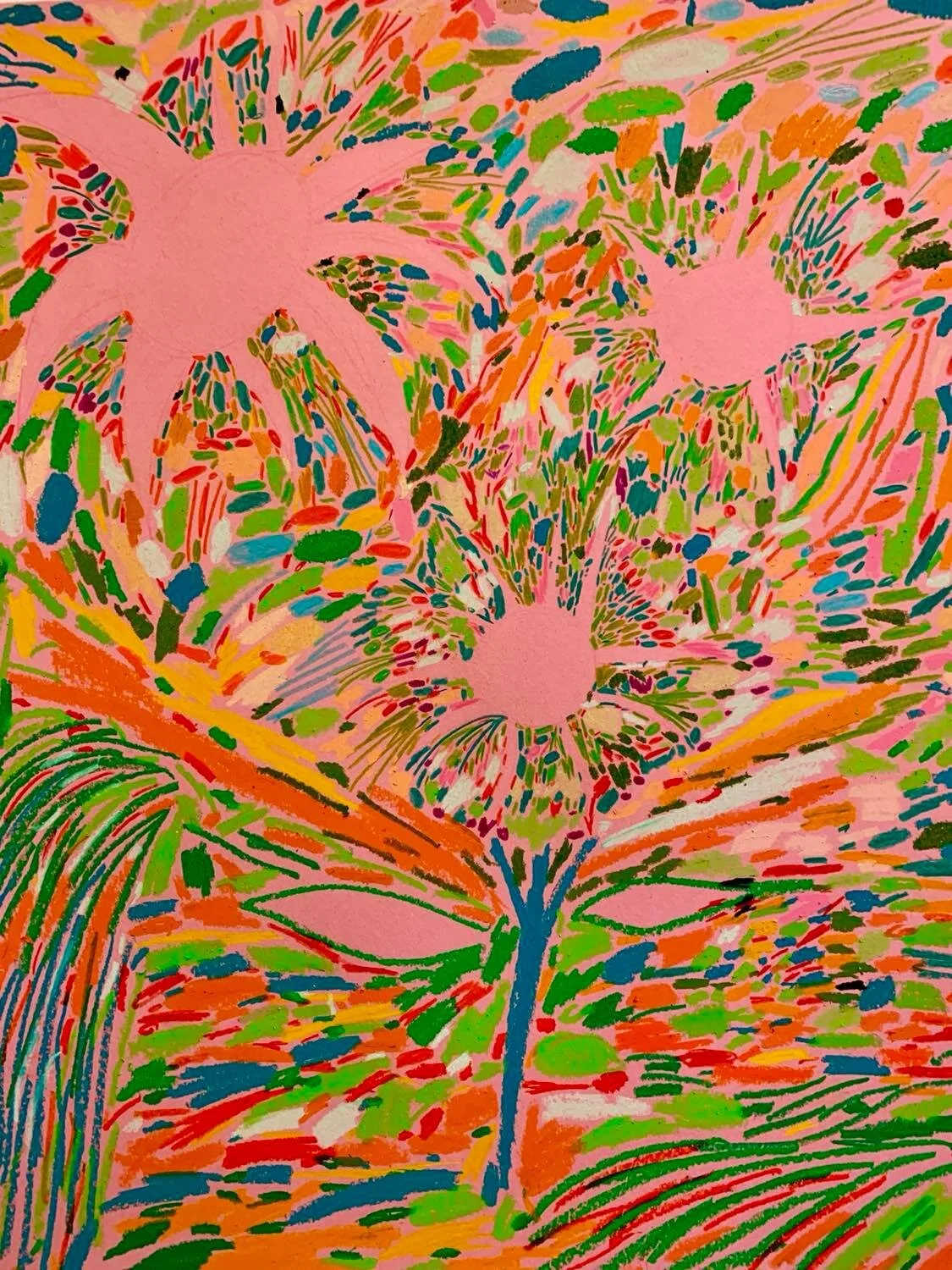 Empty Flowers, 20x24 inches, Oil pastel and colored pencil on paper