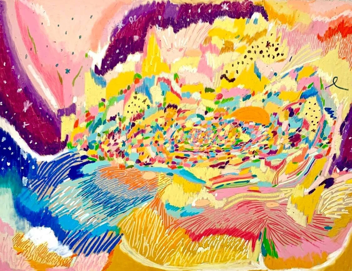 Spring Making Love, 24x18 inches, Oil Pastel colored pencils on wood panel