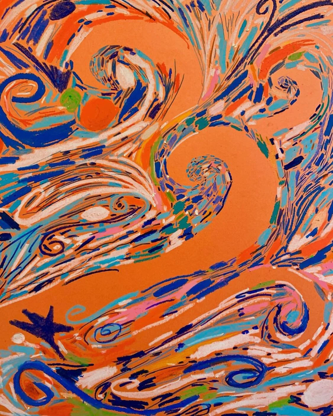Ocean of U, 20x24 inches, Oil pastel and colored pencil on paper