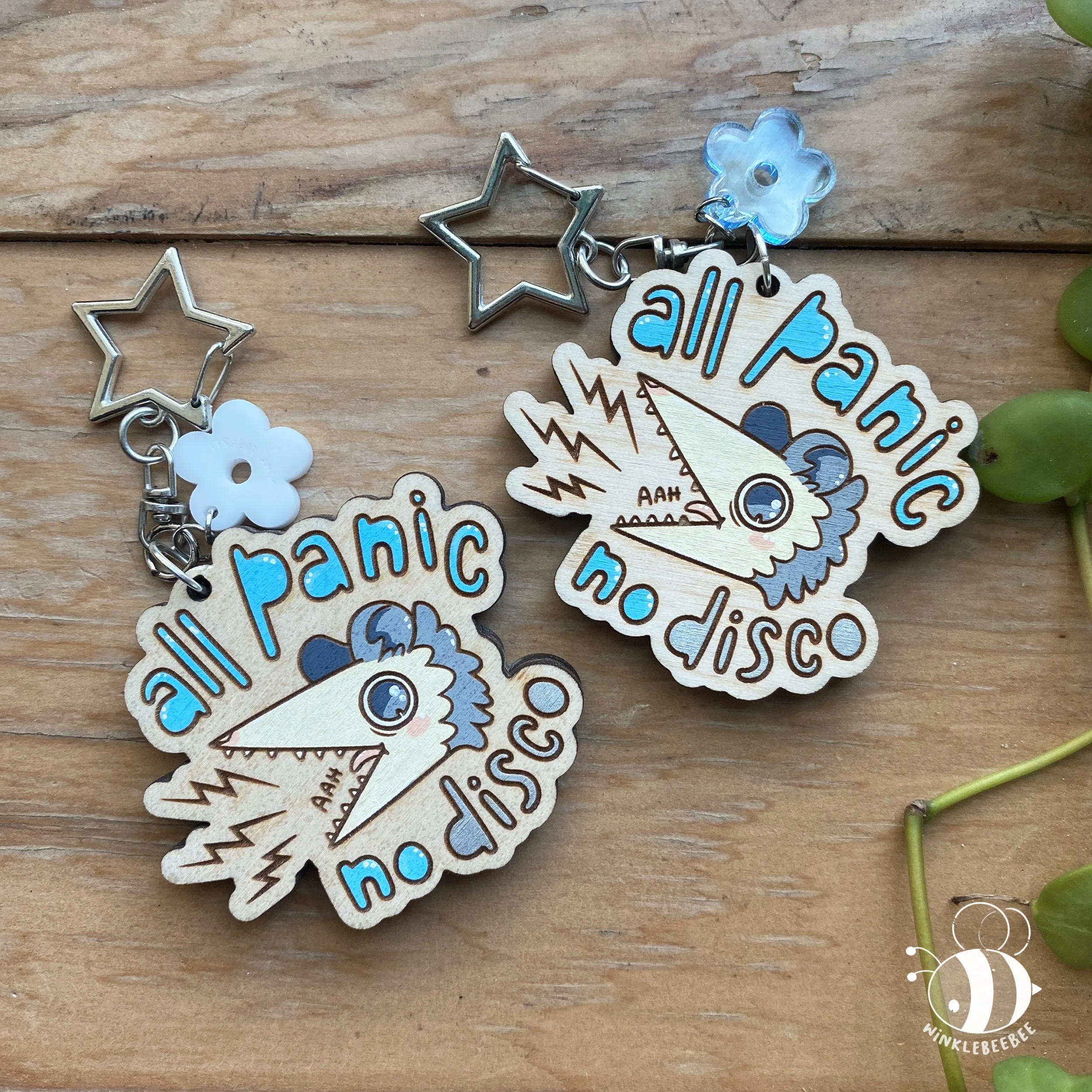 Laser engraved keychains: All Panic, No Disco