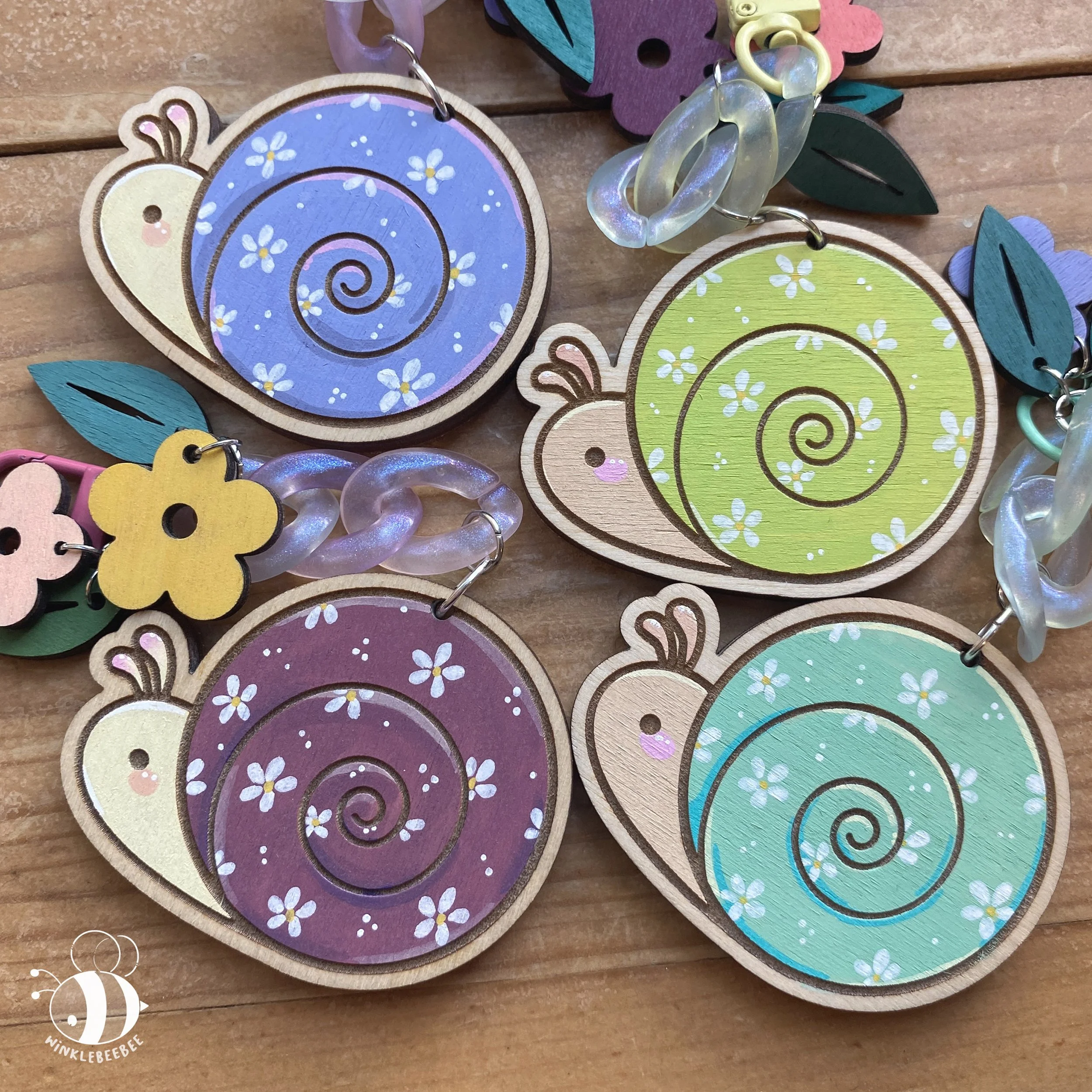 Laser engraved keychains: Garden Snails