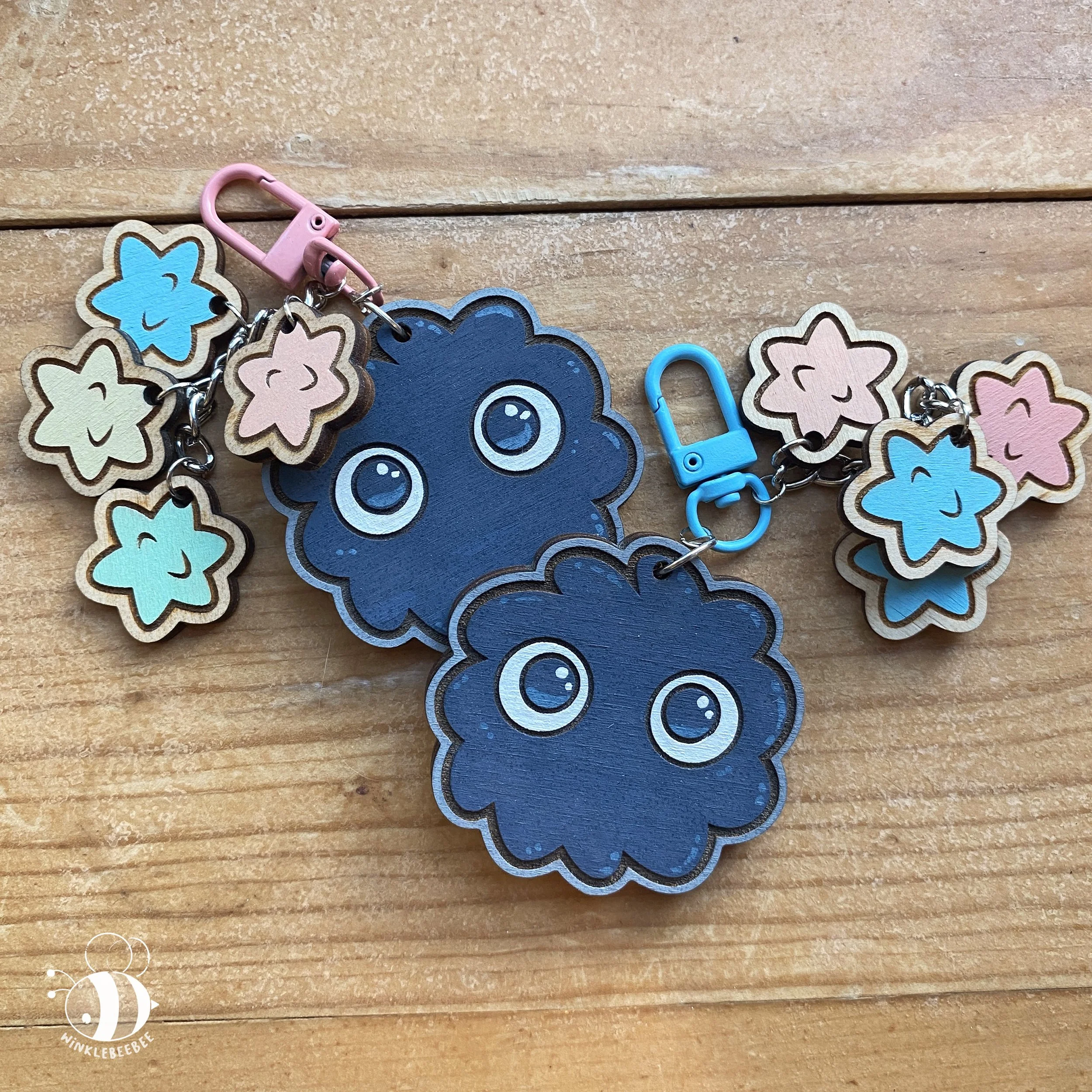 Laser engraved keychains: Soot Sprites