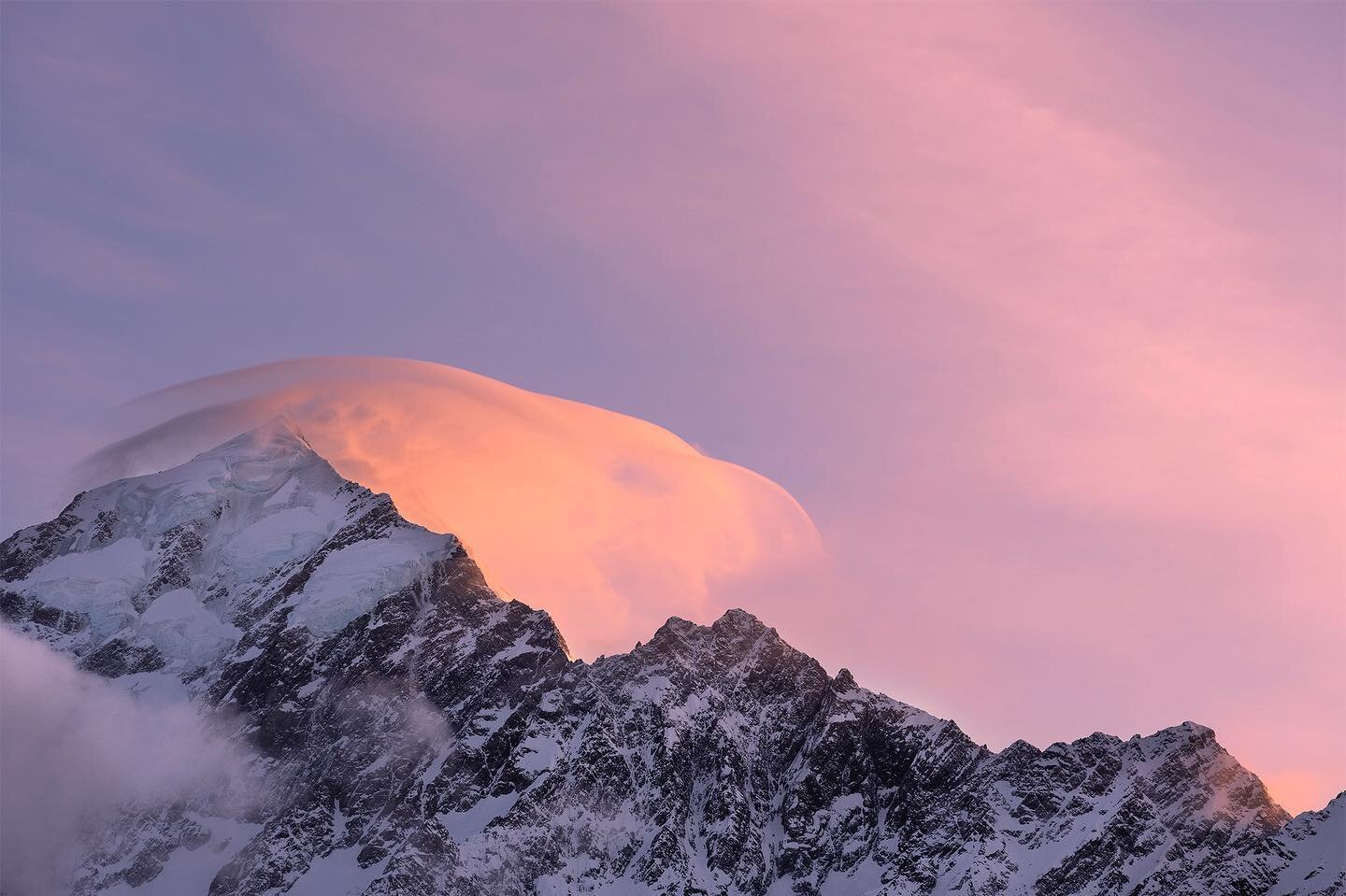 Obvious fact: Sunrise is about 6:45am here..but that sun ain't gonna get high enough in the sky to light up the foreground of Hooker Lake for a good few hours. Here's a shot of the peak of Aoraki/Mount Cook while I waited. There were two other people
