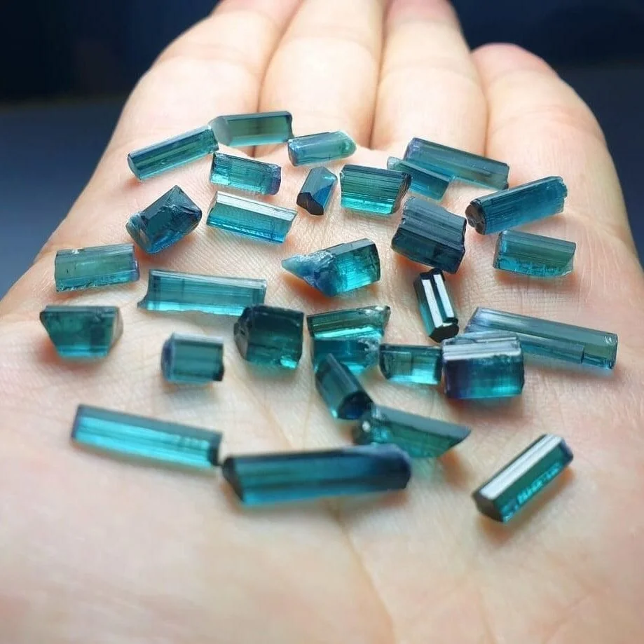 Some rough indicolite tourmaline we sourced for the store.  Some of these are currently getting faceted and will appear in future jewellery pieces. 