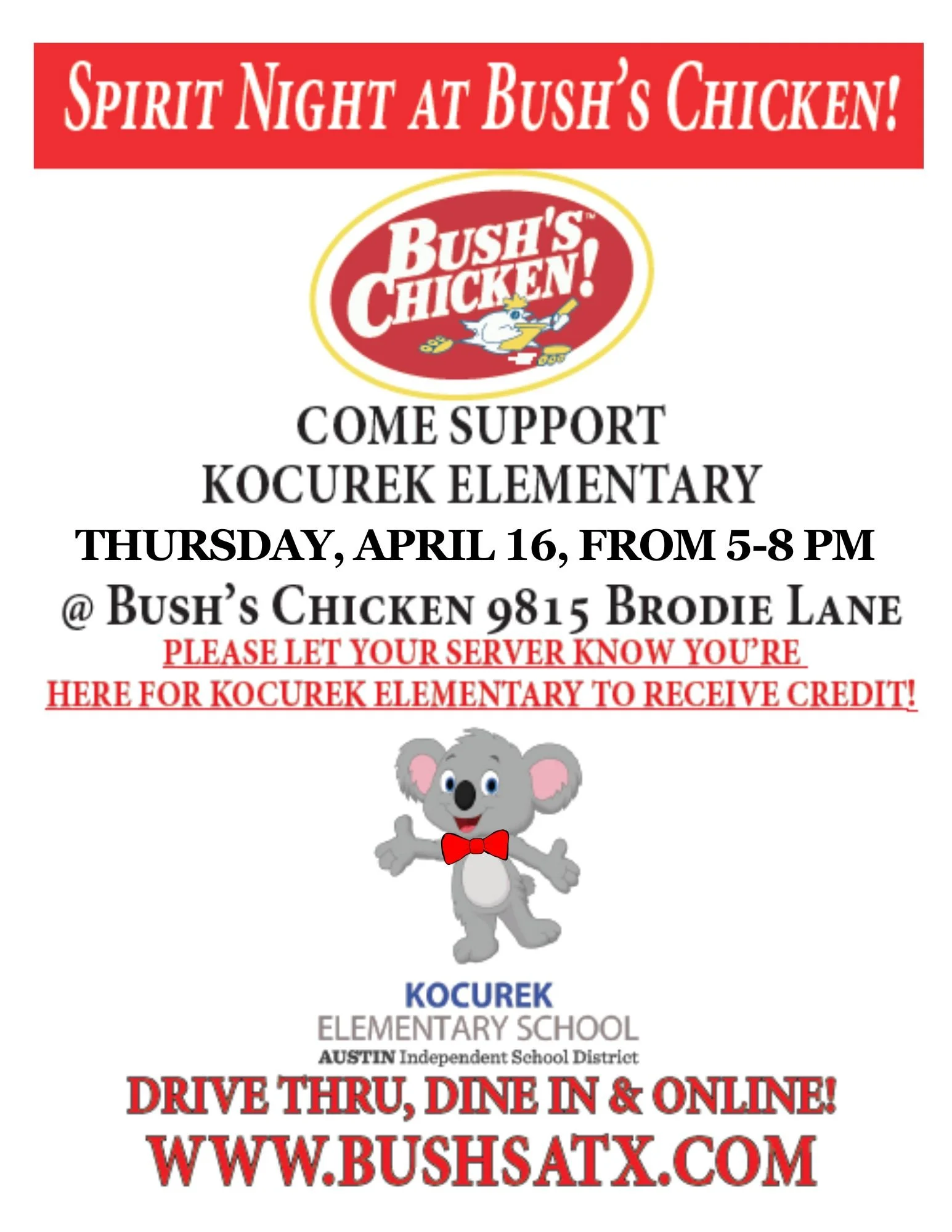 Bush's Chicken Spirit Night