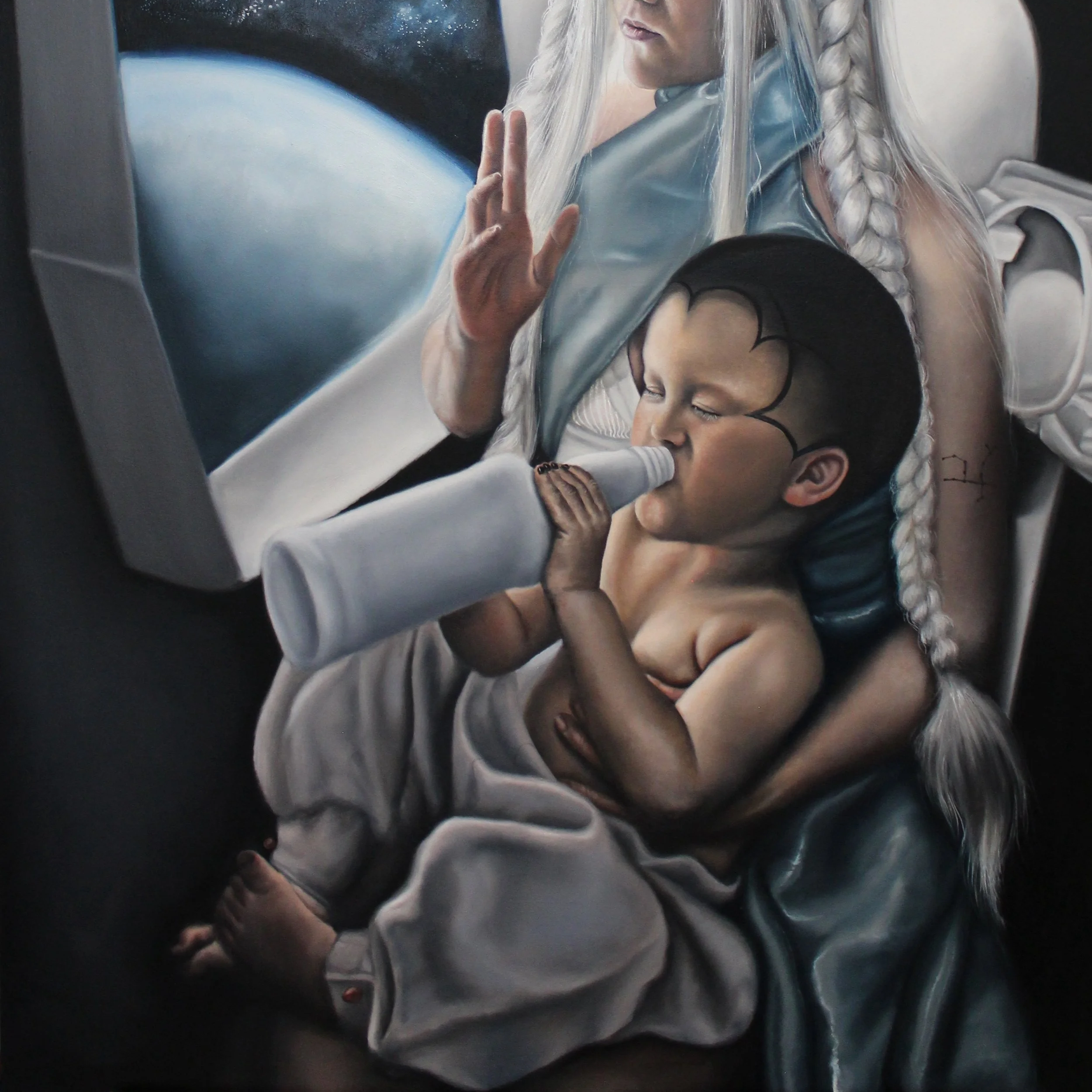 Space Queen in Contemplation (self-portrait with son)