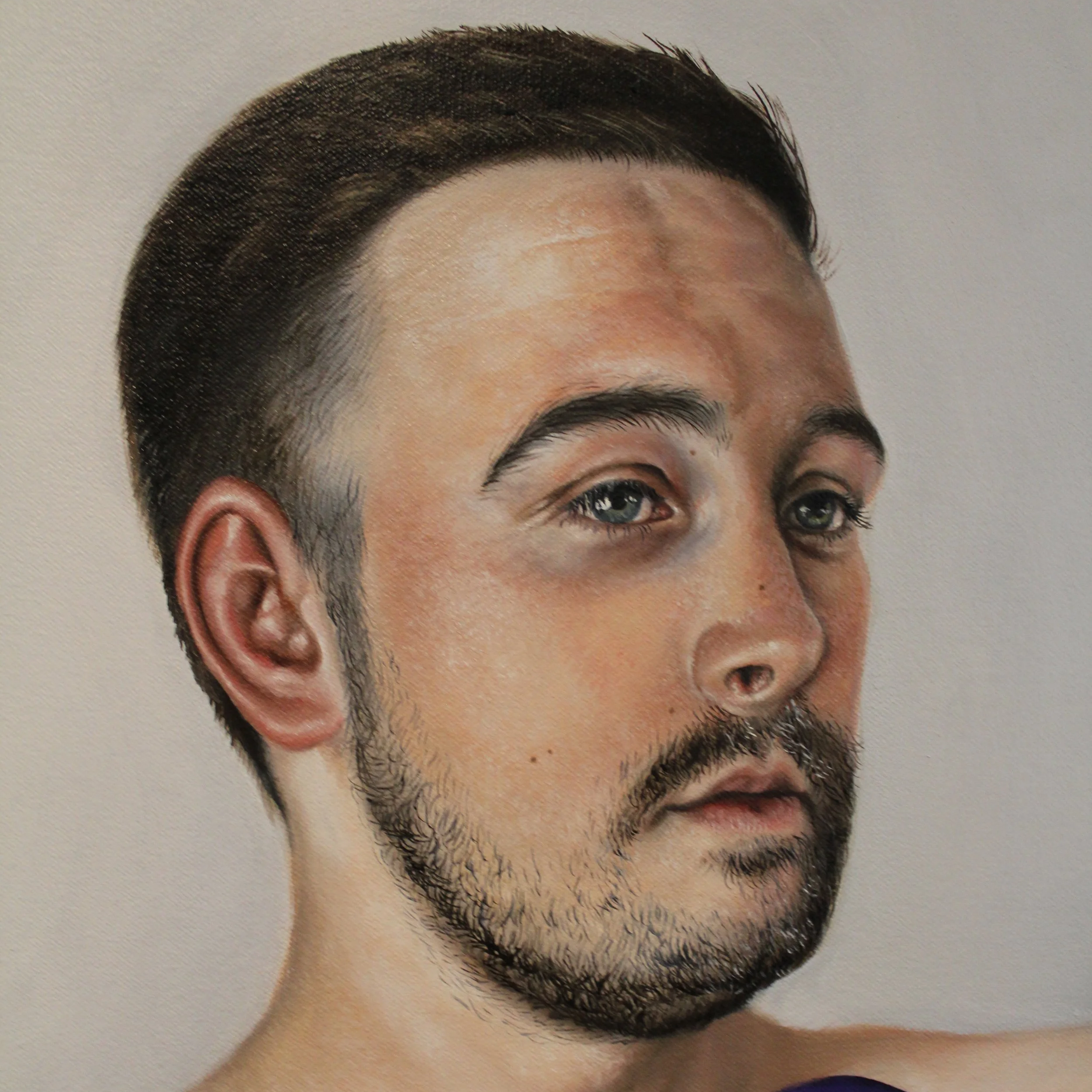 Nathaniel as Beauty (The Three Graces I), samantha harrison art, oil painting, portrait painting, edmonton artist, alberta artist, canadian artist, hyperrealism, photorealism, hyperrealistic painting, fine art, mythological paintings