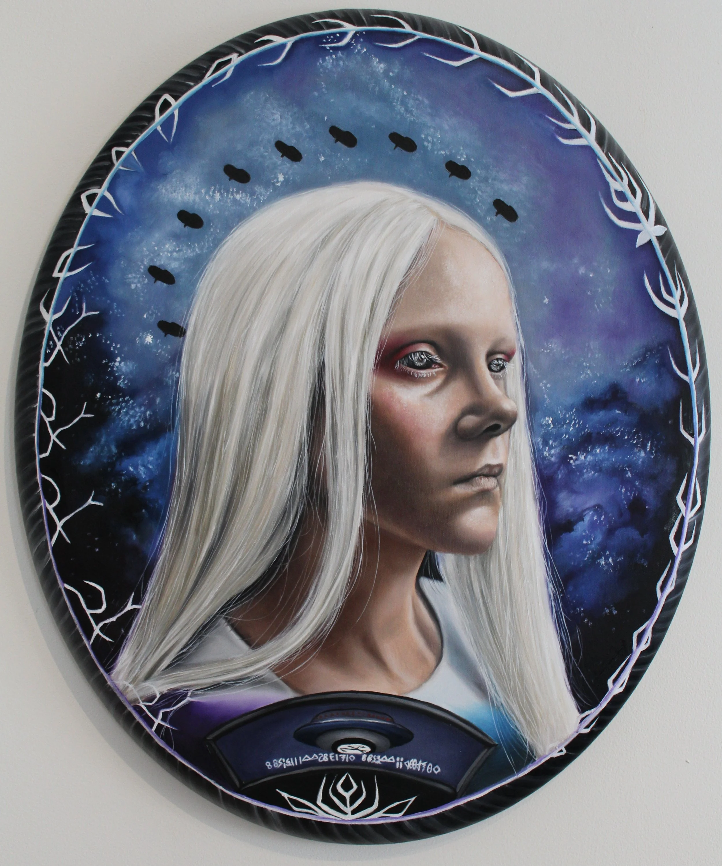samantha harrison art, cameo for legal tender, space queen painitngs, alien painting, fine art, poil painters, edmonton artist, canadian artist, photorealism, hyperrealism, alberta artist, portrait artist, alien painting