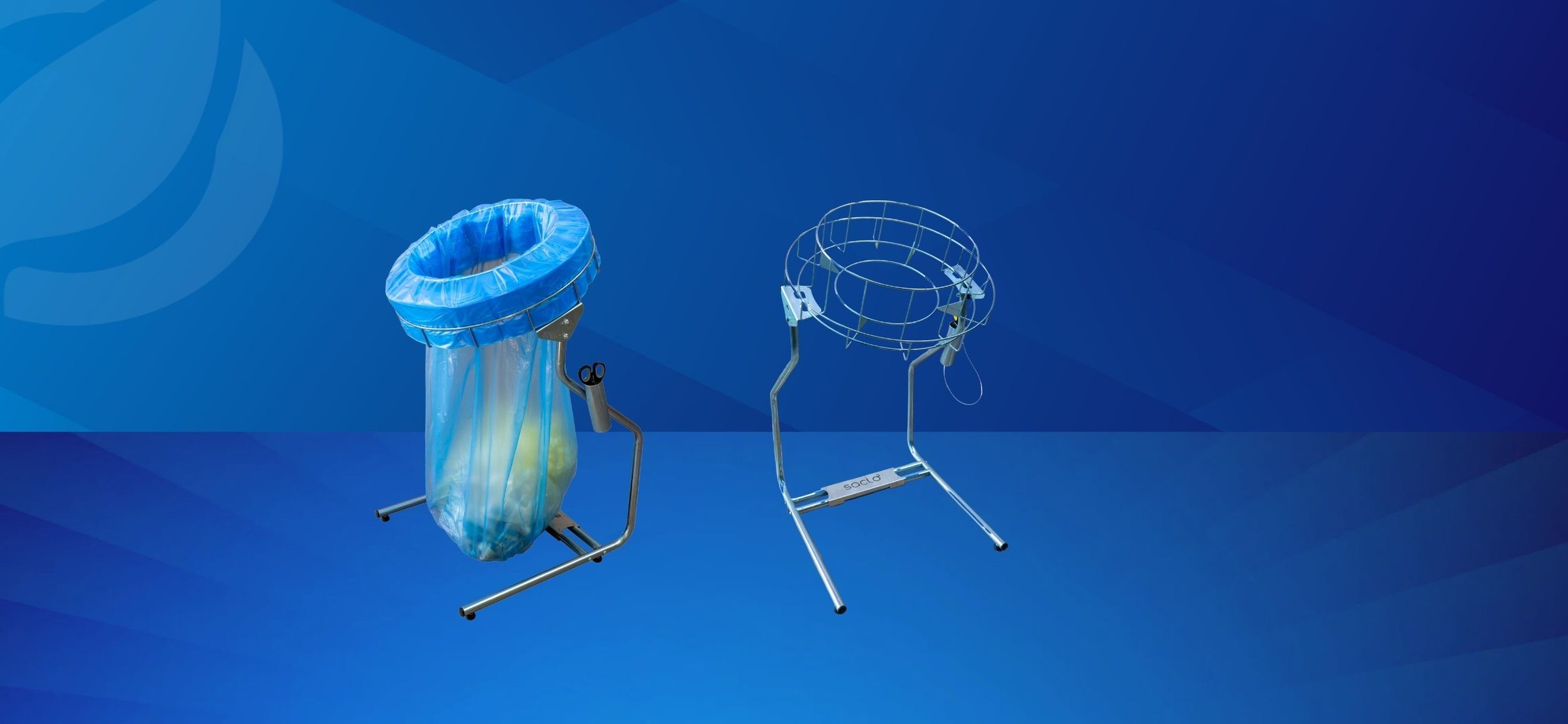 Kaksi lääketieteellistä instrumenttia, joista toinen on pystyssä ja päällys on sininen, ja toinen on avoin metallinen ritilä, asetettu siniselle taustalle.