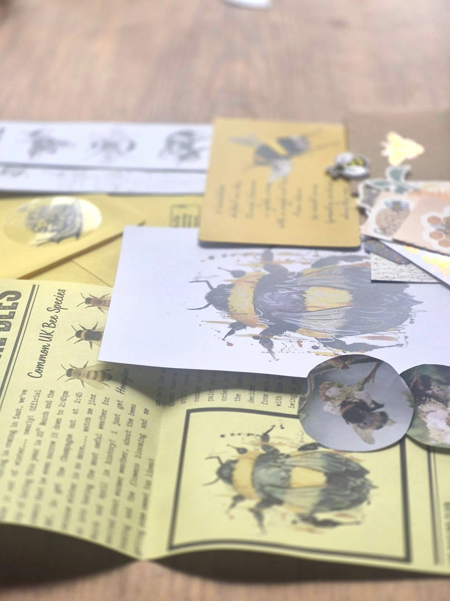 Art MAIL CLUB Gift Set – March Yellow Bumble Bee Edition | A5 Print, Stickers, Scrapbooking Supplies, Monthly Box | goodies envelope