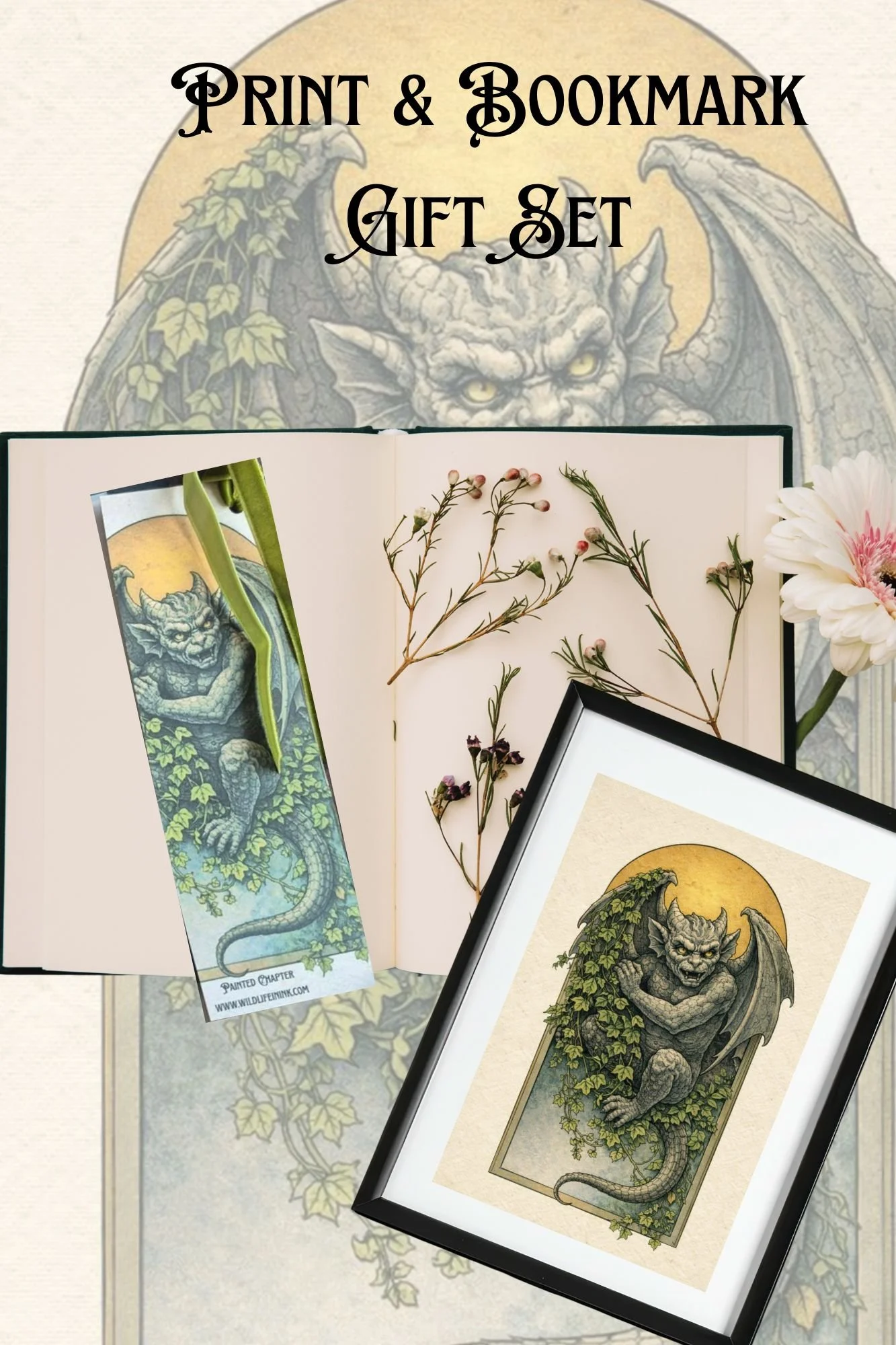 🖤 New Release: Gargoyle Print &amp; Bookmark Set for Fantasy Lovers