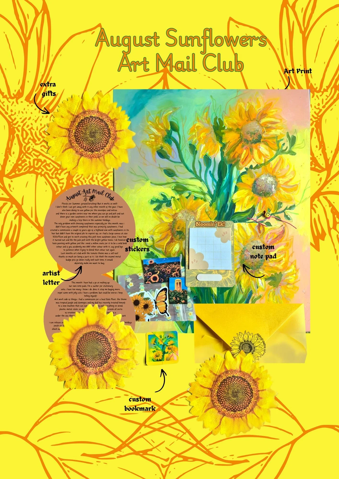 August Art Mail Club – Sunflowers, Sunshine &amp; Happy Post 🌻