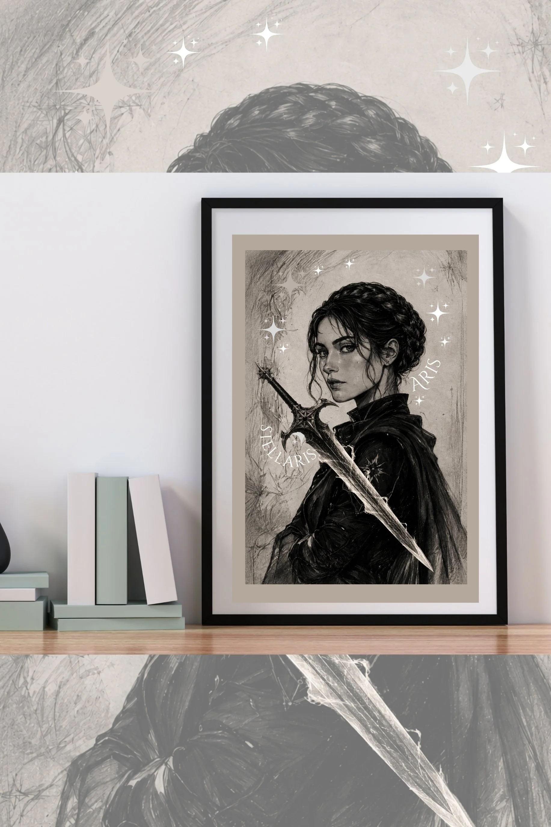 ARIS STARSIDE Art Print | Fantasy Bookish Wall Art | Bookshelf Decor | Gothic Reader Gift | Celestial Star Design