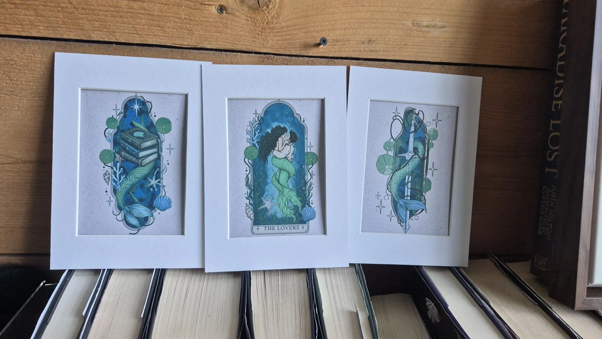 MERMAID Art Print Set of 3 | FANTASY Book Lover Wall Art | Siren & Ocean Goddess Illustrations | A5 Mounted Prints | Bookish Decor Gift