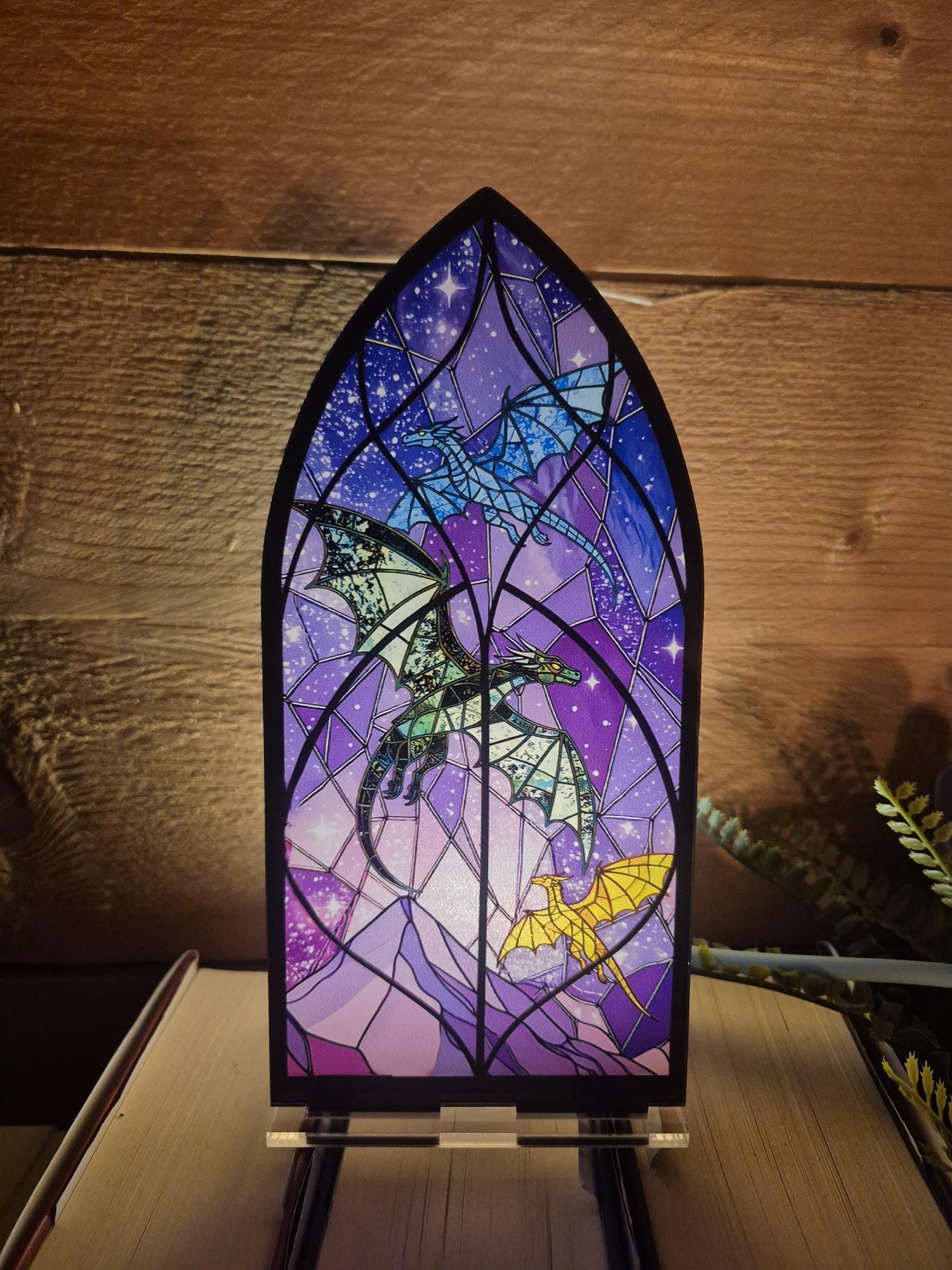 DRAGON Bookshelf Decor | Fourth Wing Book Art | Fantasy Wyvern Acrylic Plaque | Stained Glass Window Style Book Nook