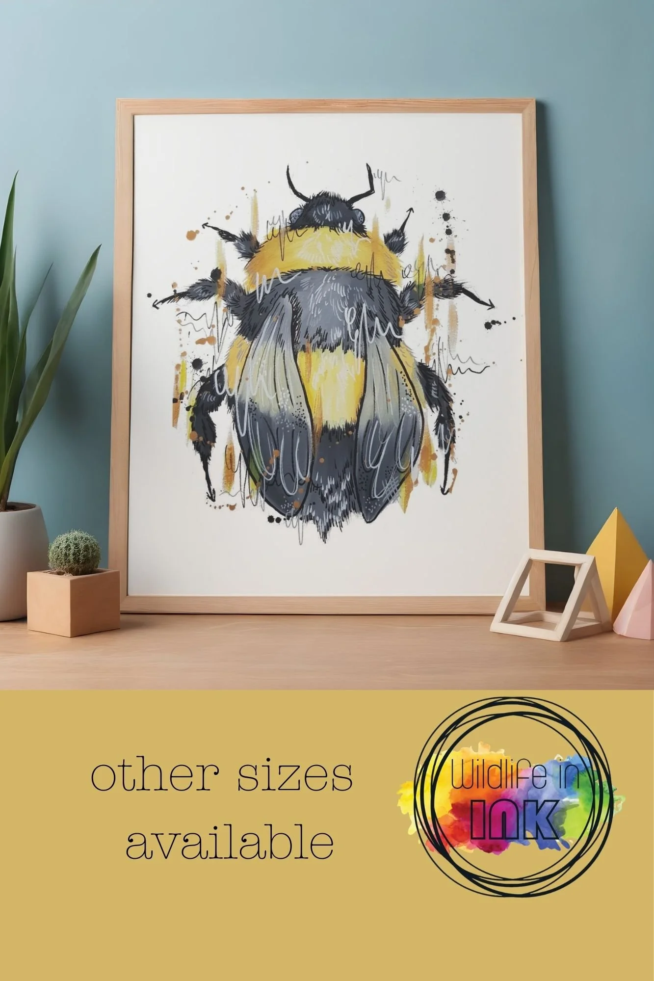 BUMBLEBEE Print – Modern Wildlife Illustration – Fluffy Bee Nature Wall Art - Stylish Kitch bee art