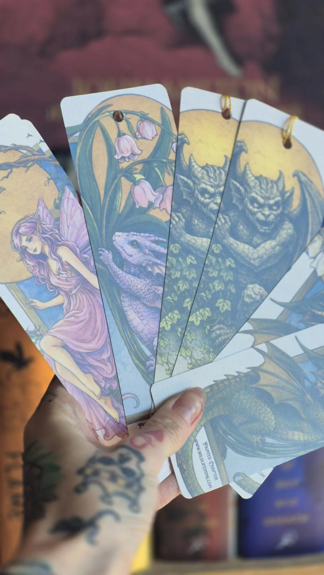 Fantasy Fairytale Bookmark Set of 4, Dragon Fairy Gargoyle Bookmarks, Gold Tassel, Fantasy Book Lover Gift