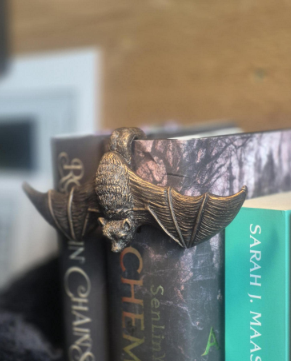 Fantasy BAT BOOK ornament, gothic rustic gold bat bookend accessory