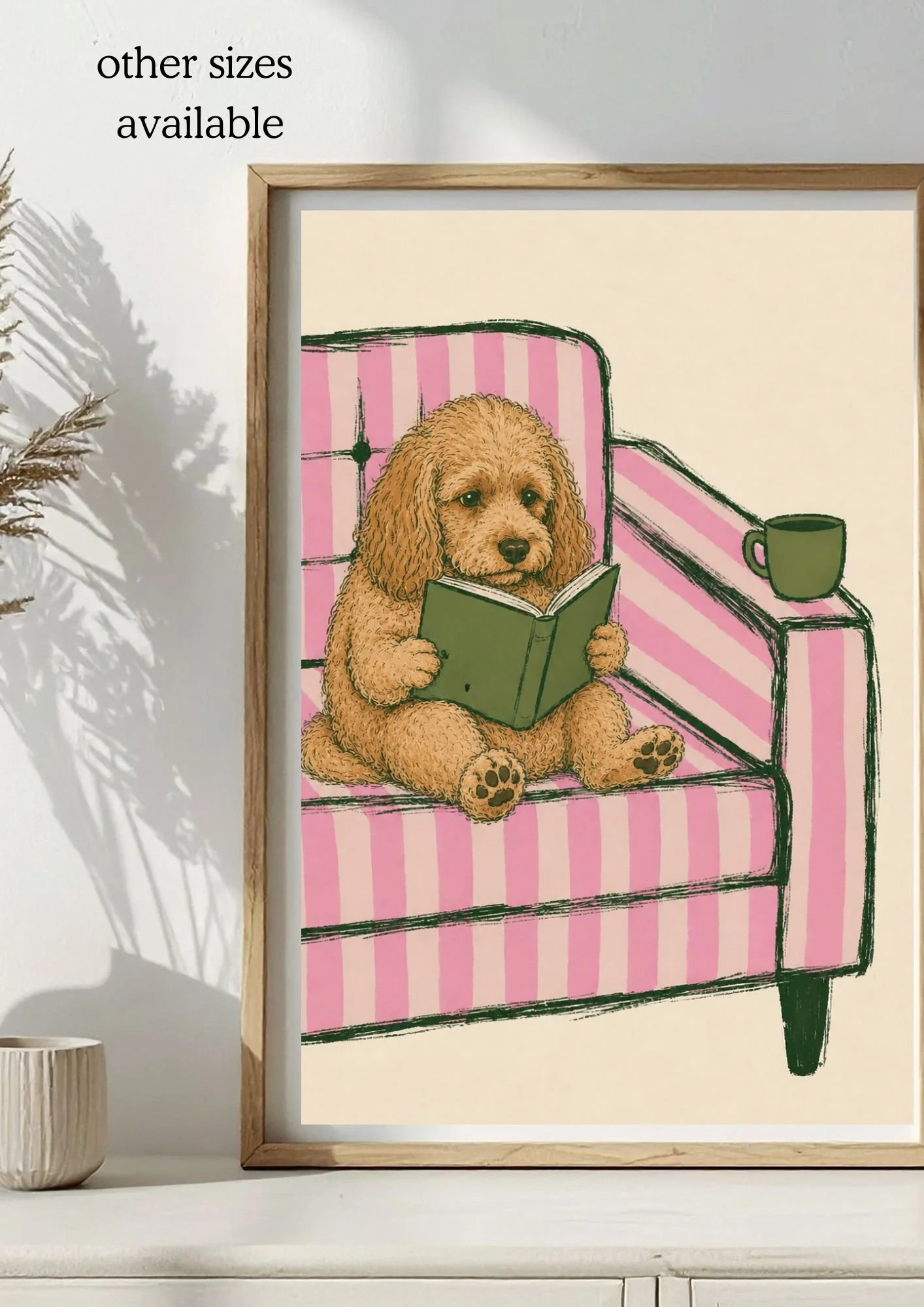 Cute cockapoo dog art | DIGITAL DOWNLOAD option | pink romance reader illustration