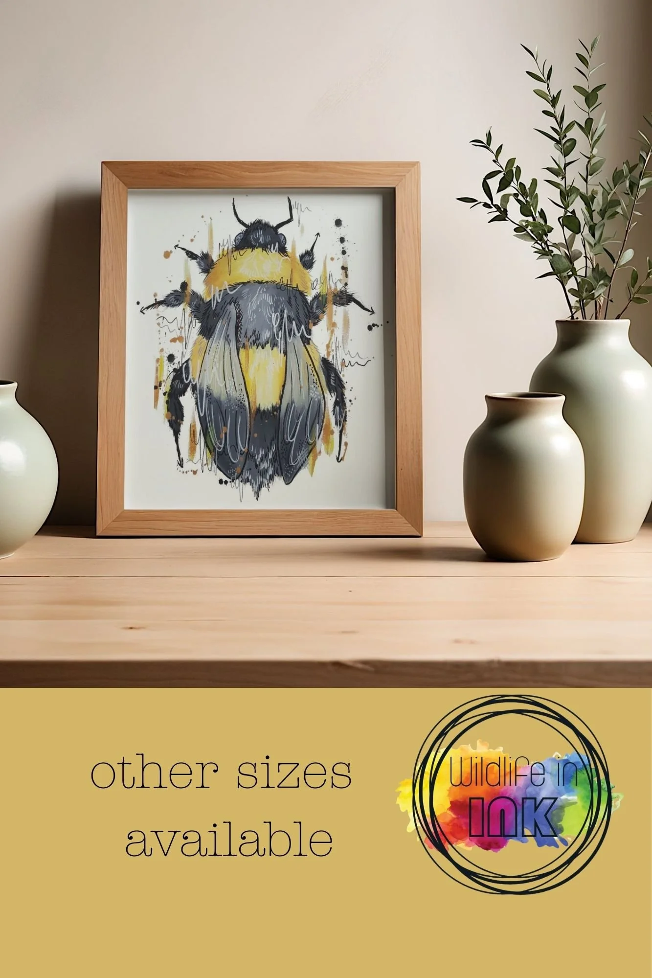 BUMBLEBEE Print – Modern Wildlife Illustration – Fluffy Bee Nature Wall Art - Stylish Kitch bee art