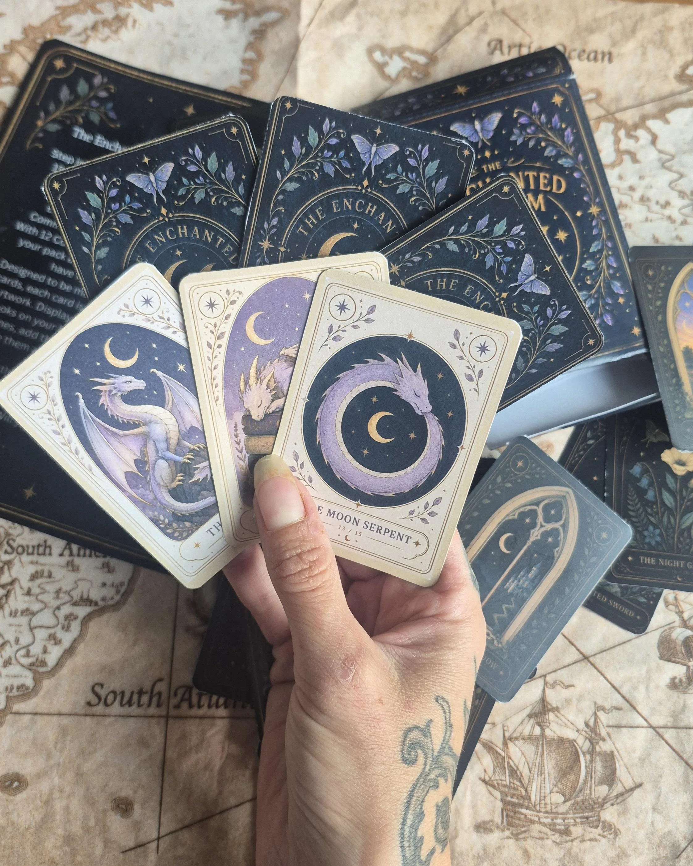 FANTASY BOOKS Collectible Card Deck, The Enchanted Realm, 15 Illustrated Fantasy Cards, Dragon Fairy Gothic Bookish Gift