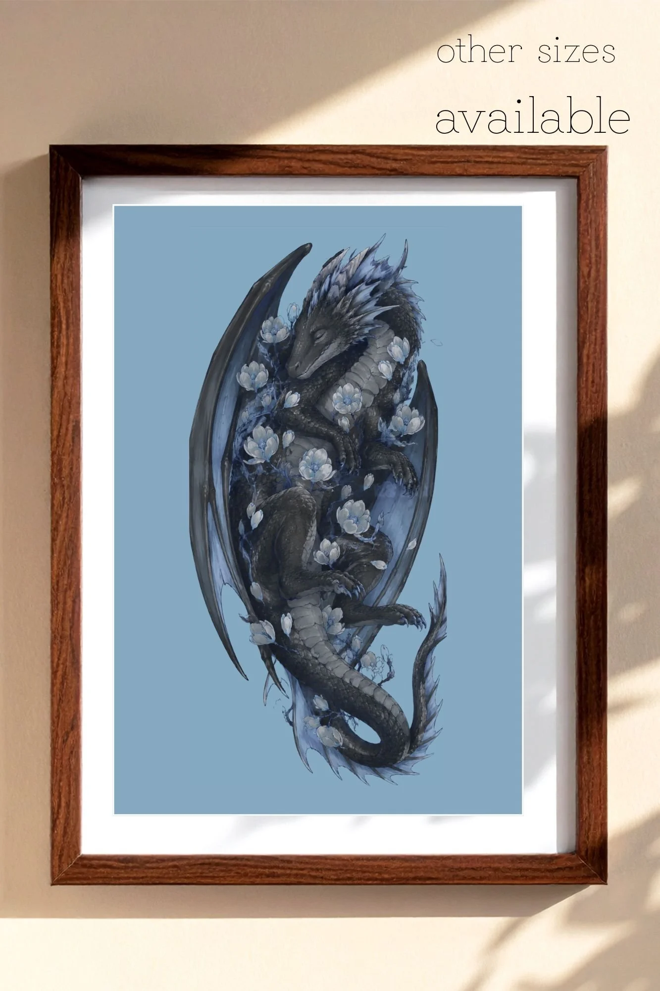 DRAGON Art Print | Fantasy Wall Art for Book Lovers | Dark Blue Dragon Poster | Mythical Creature Decor | Cottagecore Fantasy Gift