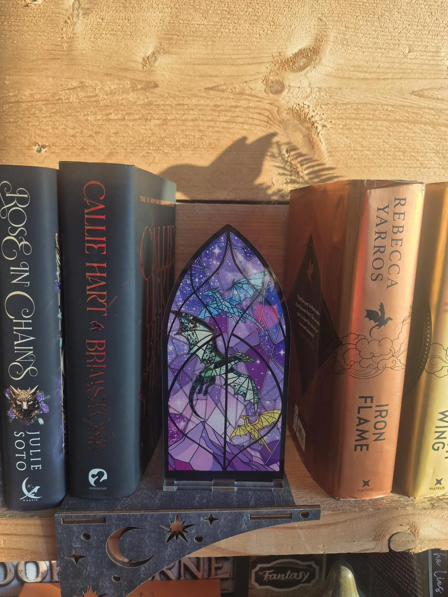 DRAGON Bookshelf Decor | Fourth Wing Book Art | Fantasy Wyvern Acrylic Plaque | Stained Glass Window Style Book Nook
