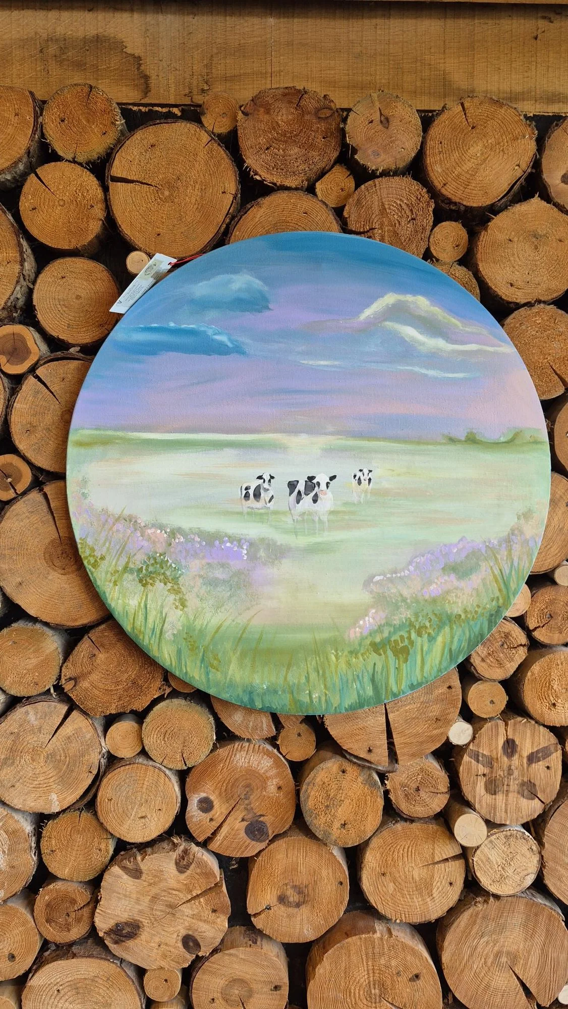 Original Highland Cow Painting | 60cm Round Acrylic Canvas | Modern Farmhouse Wall Art