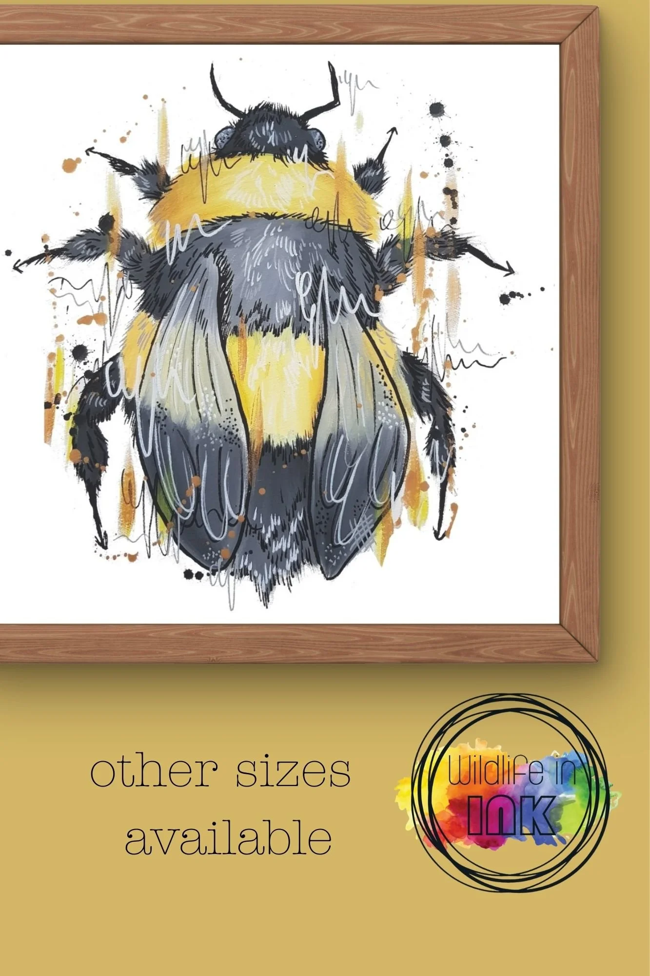 BUMBLEBEE Print – Modern Wildlife Illustration – Fluffy Bee Nature Wall Art - Stylish Kitch bee art