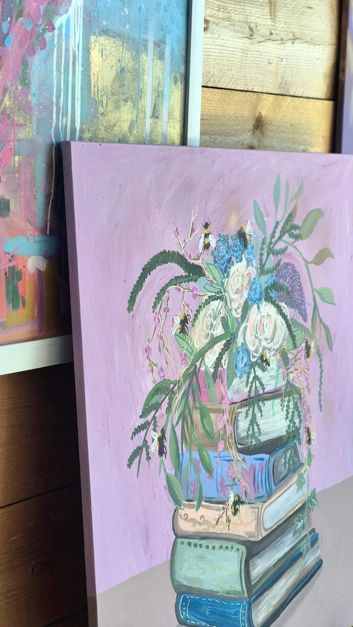 Floral Book Art | Original Acrylic Painting | 100 x 100 cm Canvas | Hand Painted Book Lover Wall Art