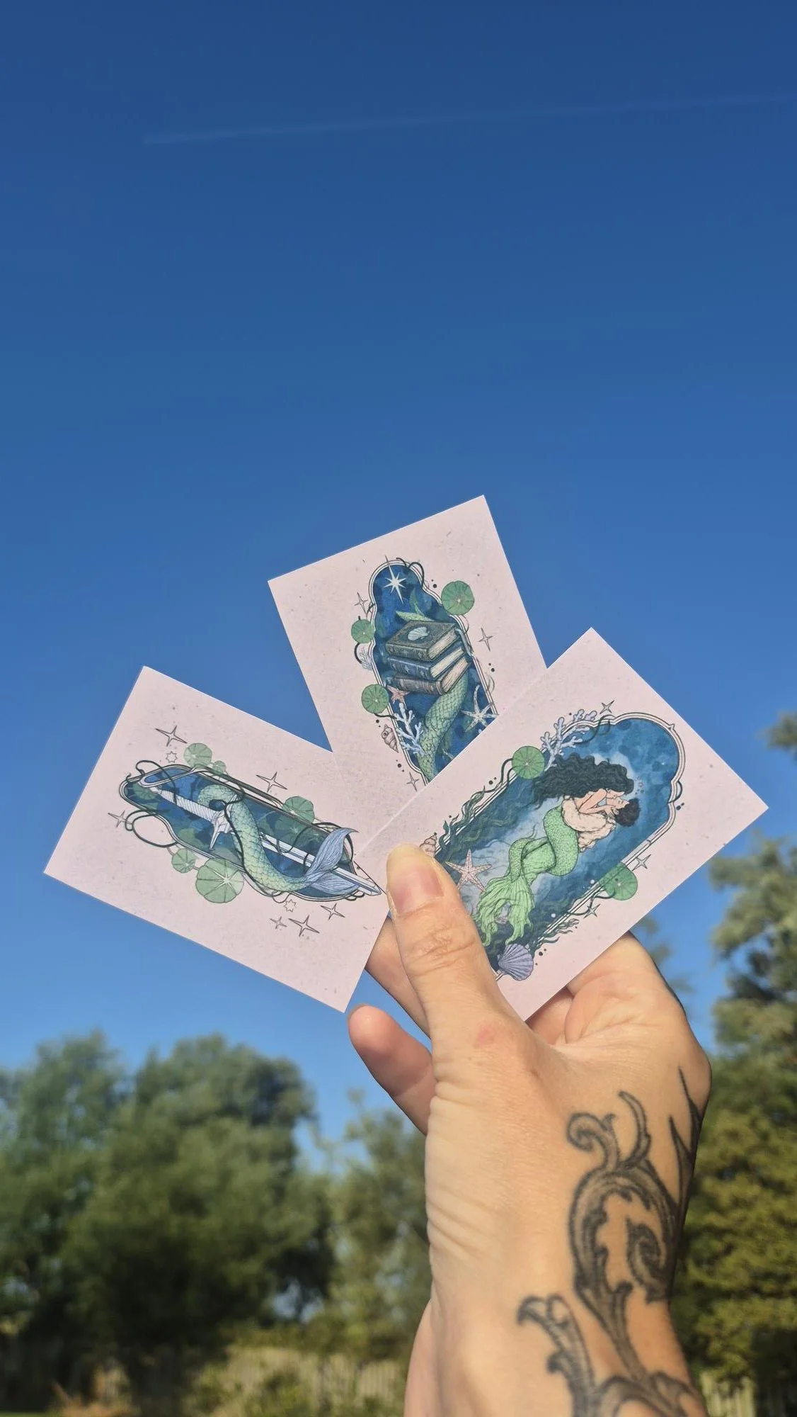 Fantasy MERMAID ACEO Card Set of 3 | Bookish Art Prints | Collectible Mini Art Cards | Pirate theme Prints | Bookshelf Decor