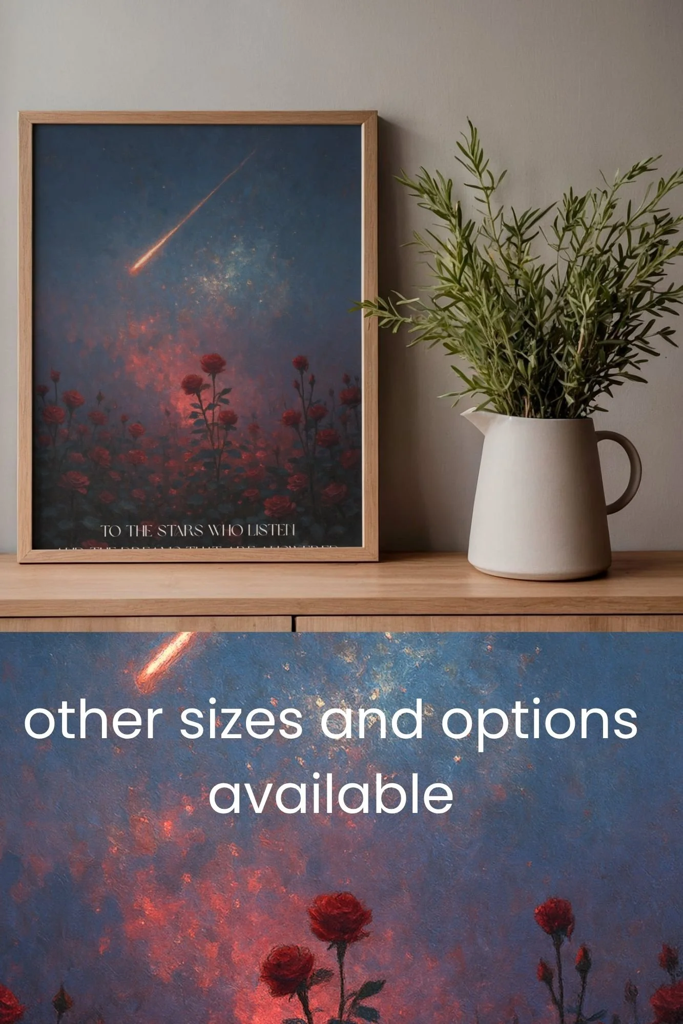ACOTAR rose design, FANTASY romance classical art print, book inspired poster print, Dreamers Design, star night sky painting