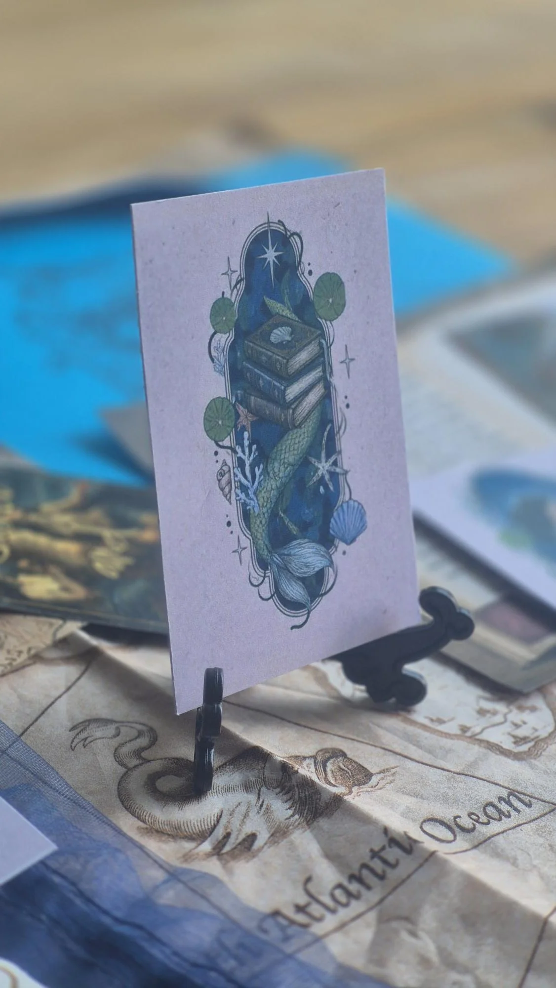 Fantasy MERMAID ACEO Card Set of 3 | Bookish Art Prints | Collectible Mini Art Cards | Pirate theme Prints | Bookshelf Decor