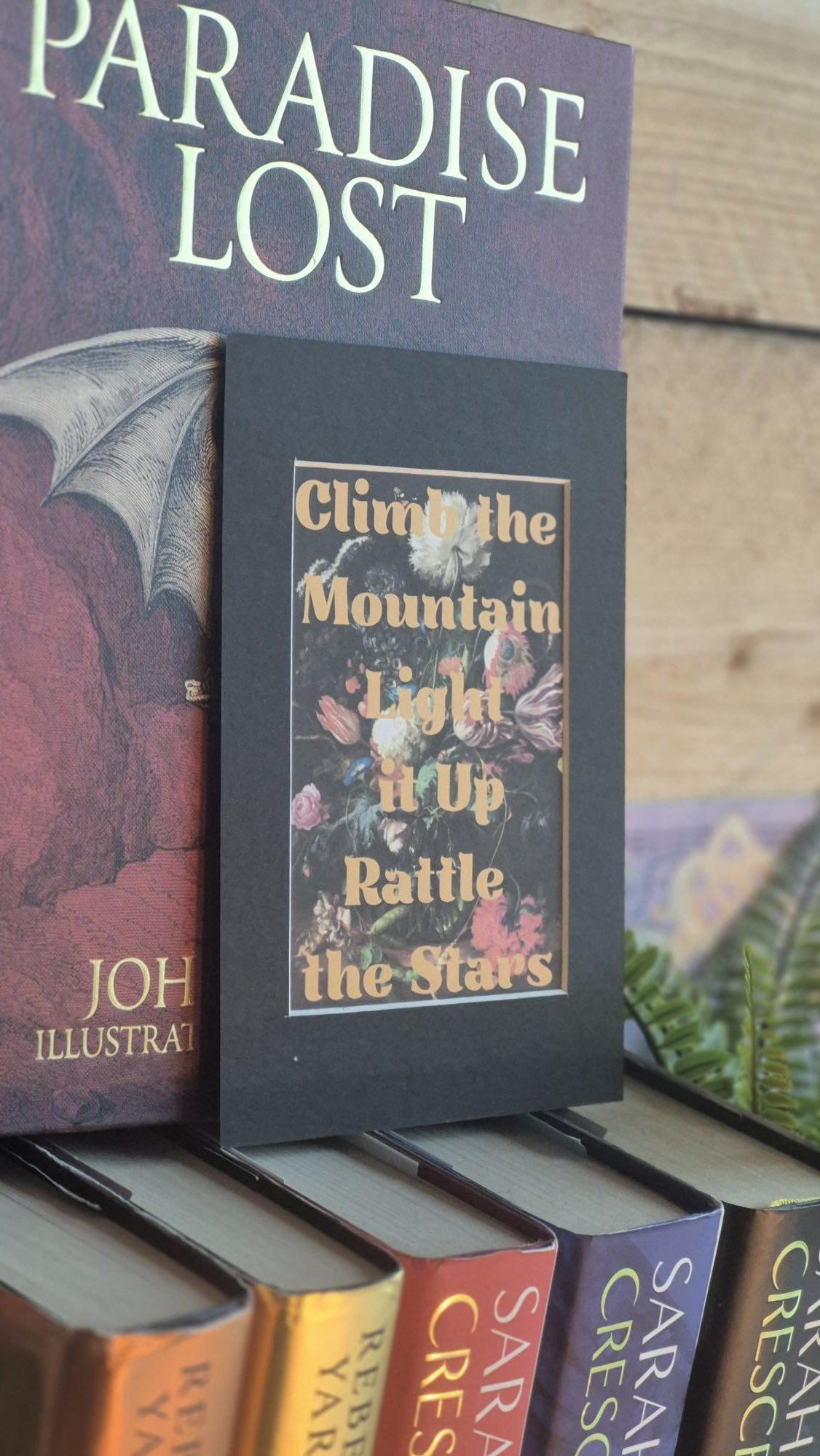 Climb the Mountain Light it Up Rattle the Stars, Fantasy Book Quote Print – Book Lover Gift – Dark Floral Art Print – Bookshelf Decor
