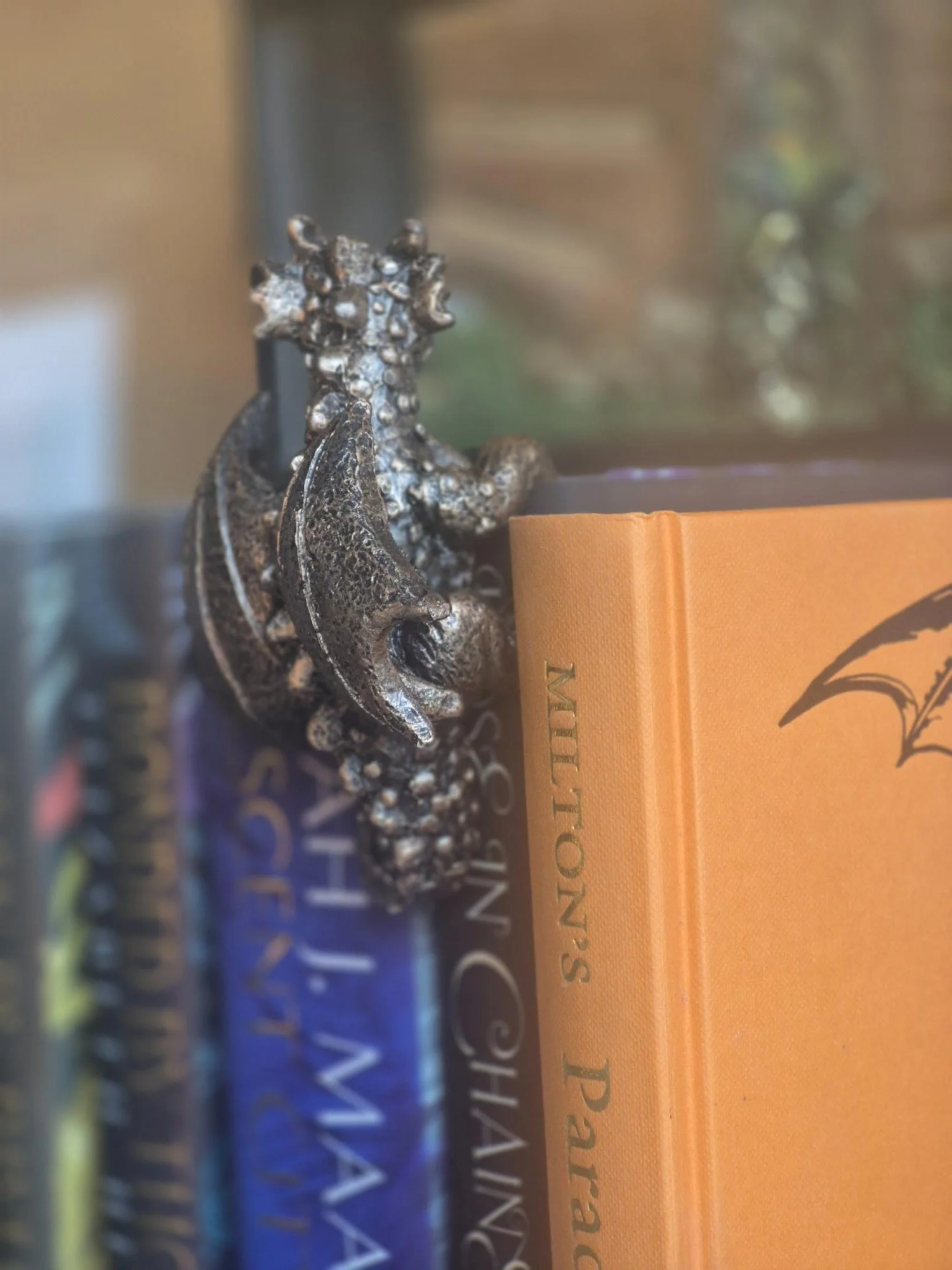 Fantasy DRAGON BOOK Ornament: Gothic Bookshelf Decor, wyvern bookend, rustic gold dragon, mythical creature accessory, hardback book art