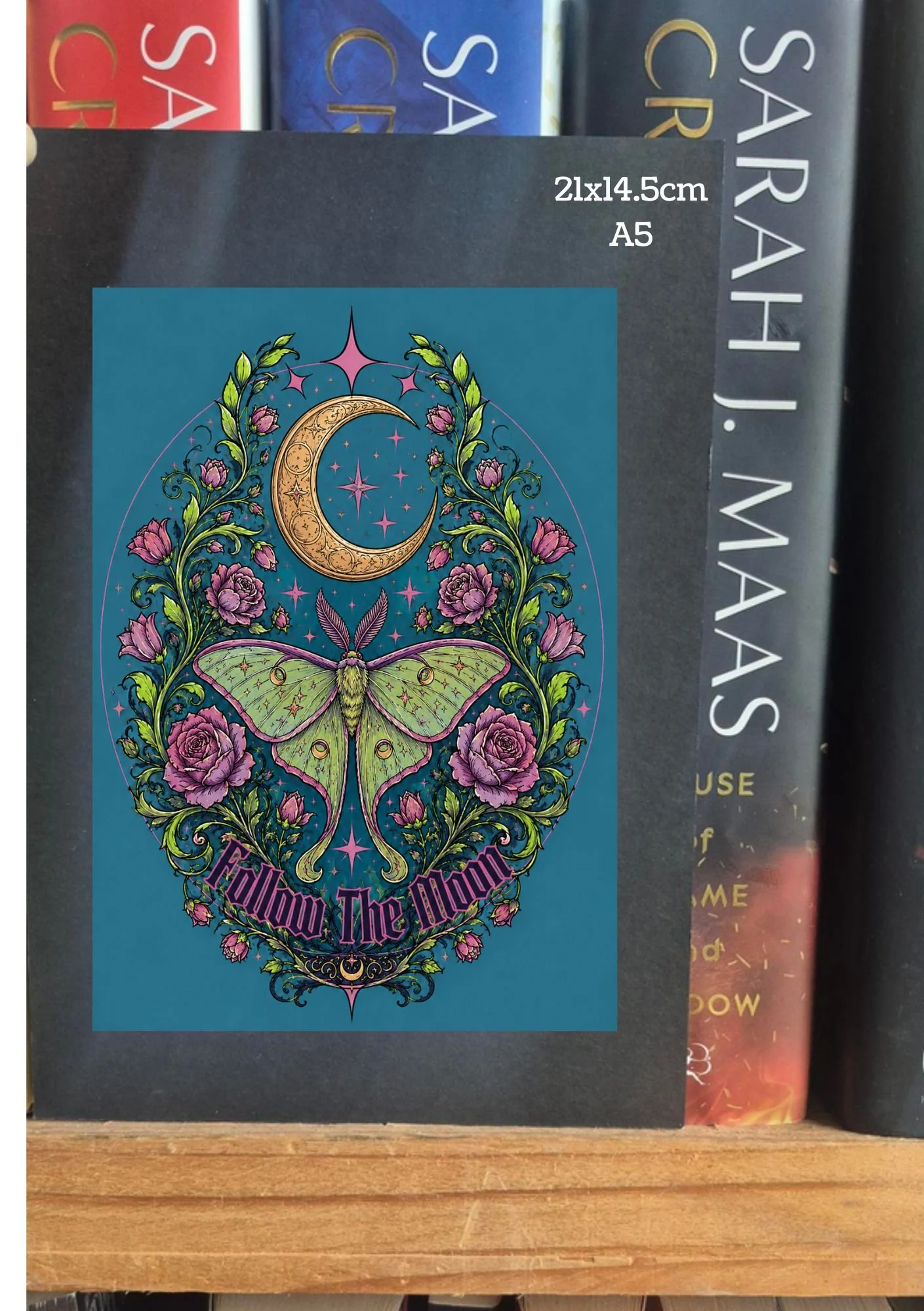 GOTHIC MOON Wall Art | Celestial Botanical Print |Follow the Moon Luna Moth Art Print | Witchy Home Decor | Book Lover Gift | Fantasy Decor