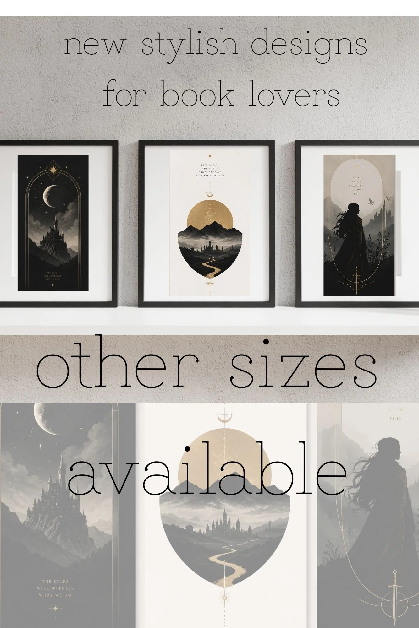 Fantasy Romance Art Print Set of 3 | Dark Academia Wall Art | Romantasy Inspired Gallery Prints | Celestial Castle Decor | Ready to Frame