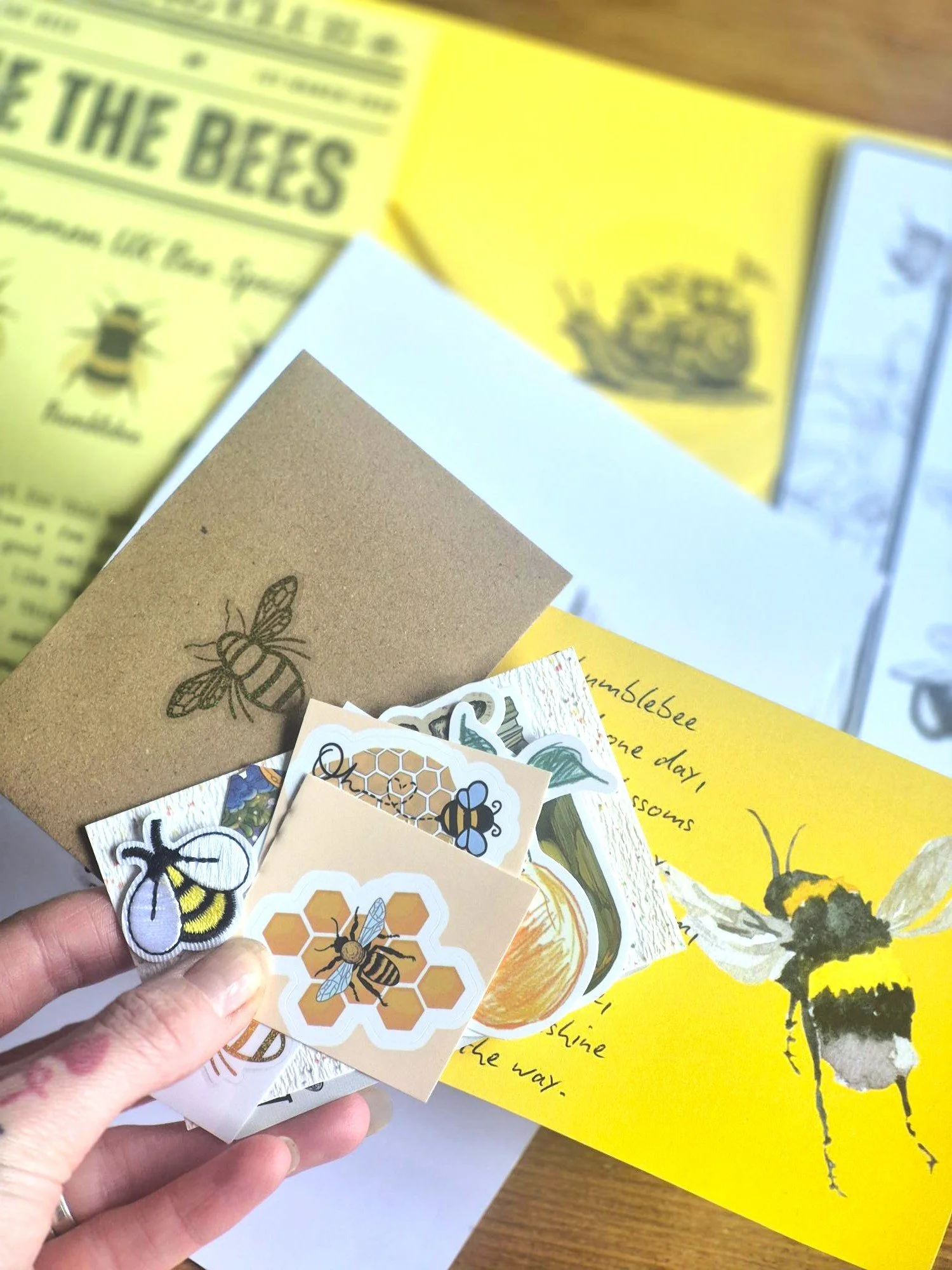 Art MAIL CLUB Gift Set – March Yellow Bumble Bee Edition | A5 Print, Stickers, Scrapbooking Supplies, Monthly Box | goodies envelope