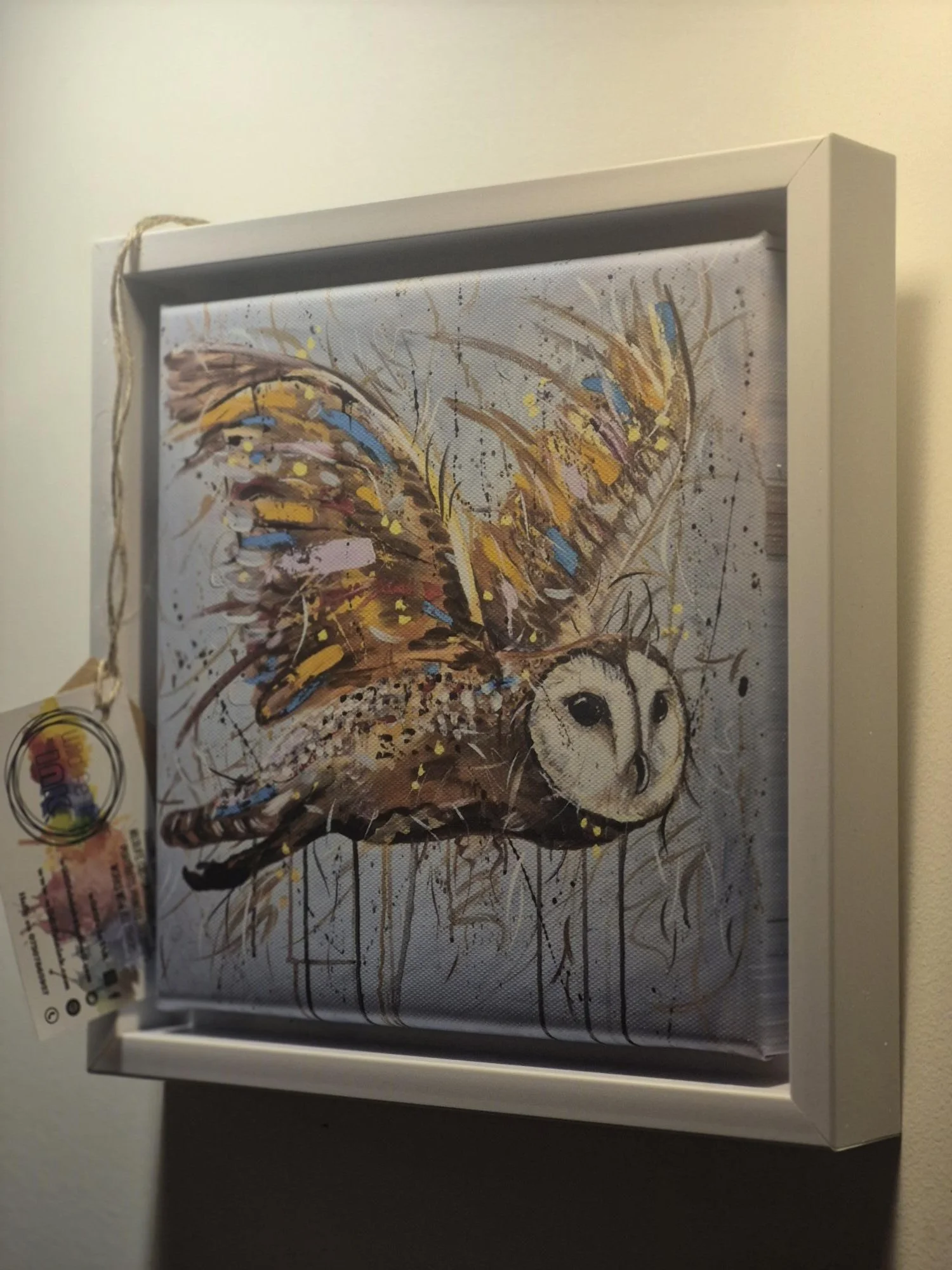 Colourful abstract owl illustration, barn owl canvas painting