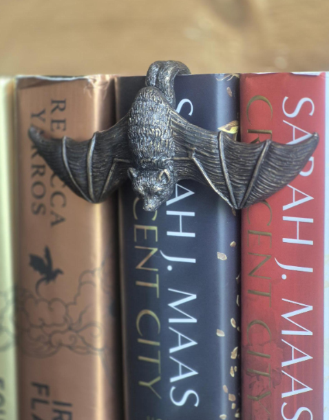 Fantasy BAT BOOK ornament, gothic rustic gold bat bookend accessory