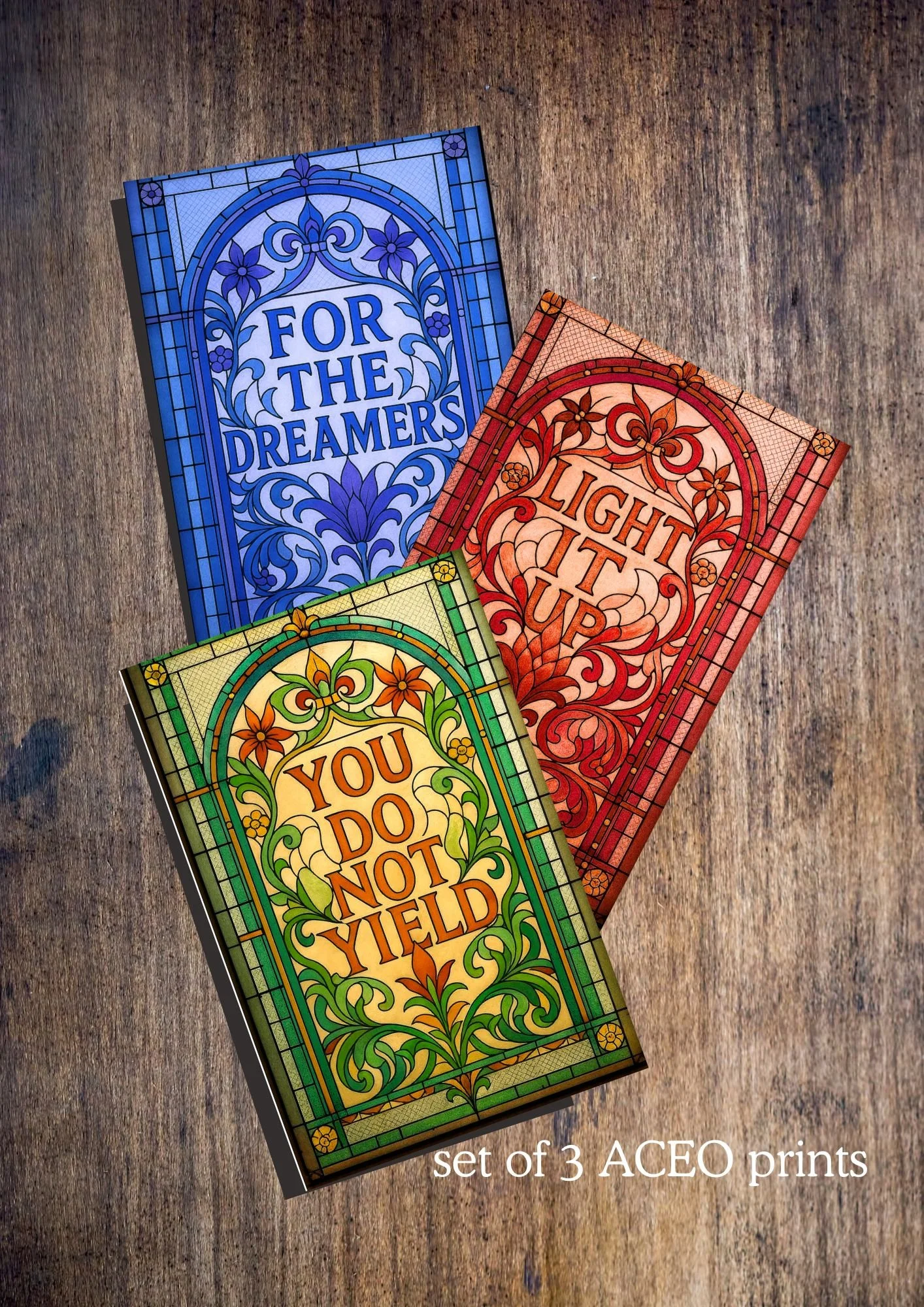 Set of 3 Fantasy ACEO Prints | Bookish Art Cards | Stained Glass Inspired | Romantasy SJM Decor | Mini Art Prints