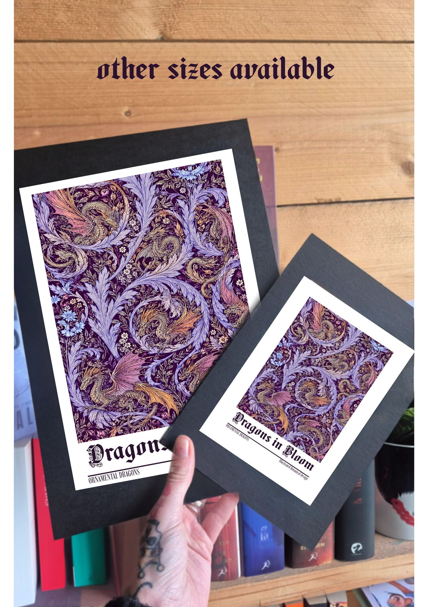 DRAGONS in BLOOM Art Print | William Morris Inspired Fantasy Wall Art | Botanical Dragon Poster | Gothic Cottagecore Decor | Book Lover Gift